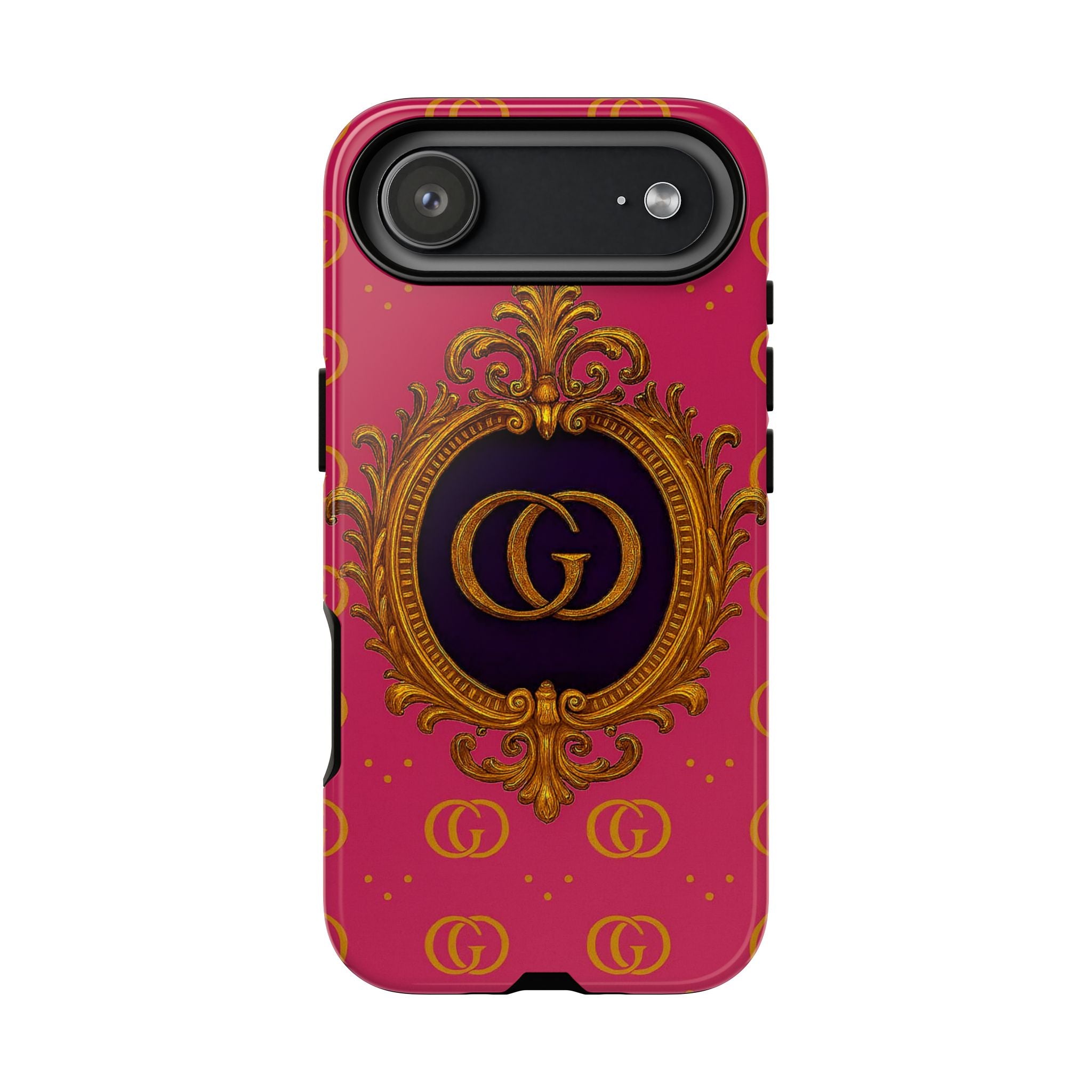 Luxury Pink Monogram Phone Case – GIORMA™ Gold Crest Designer‑Inspired Hard Shell