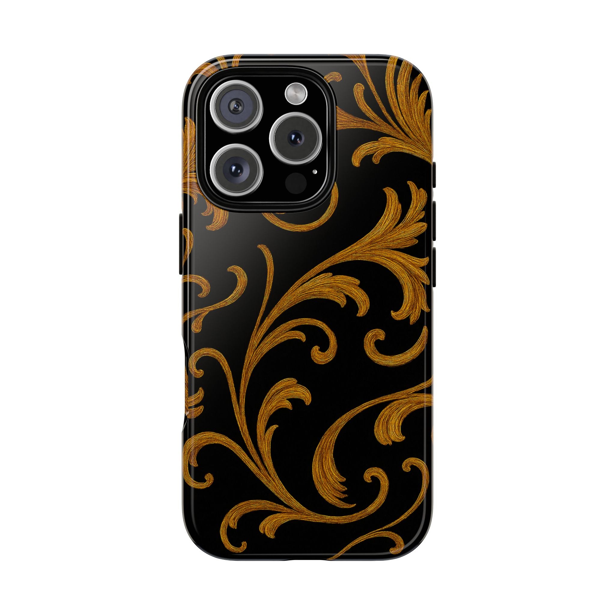 Baroque Gold Scroll Phone Case – GIORMA™ Elegant Black & Gold Hard Shell