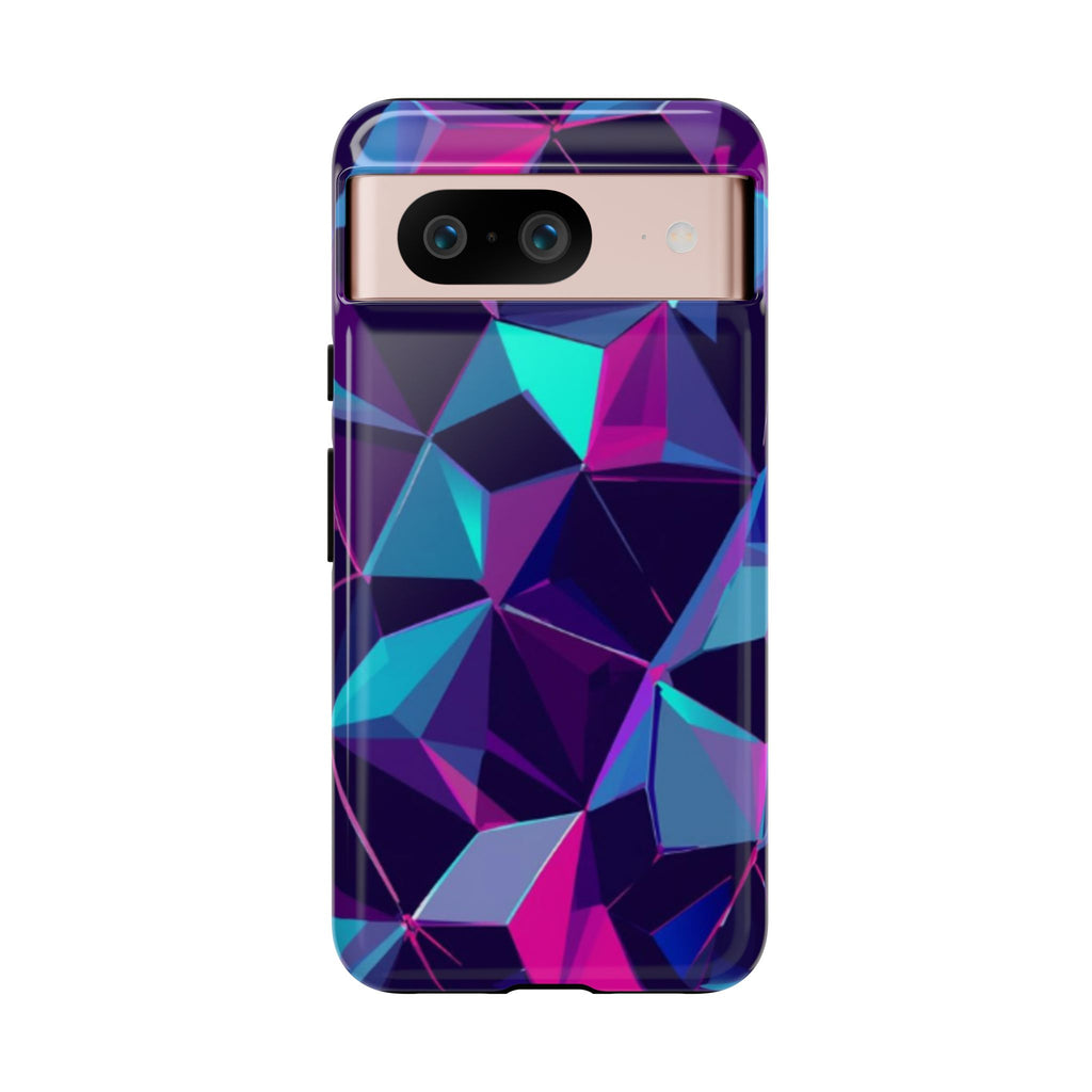 Geometric Neon Prism Phone Case – Purple & Blue Abstract Pattern Hard Shell