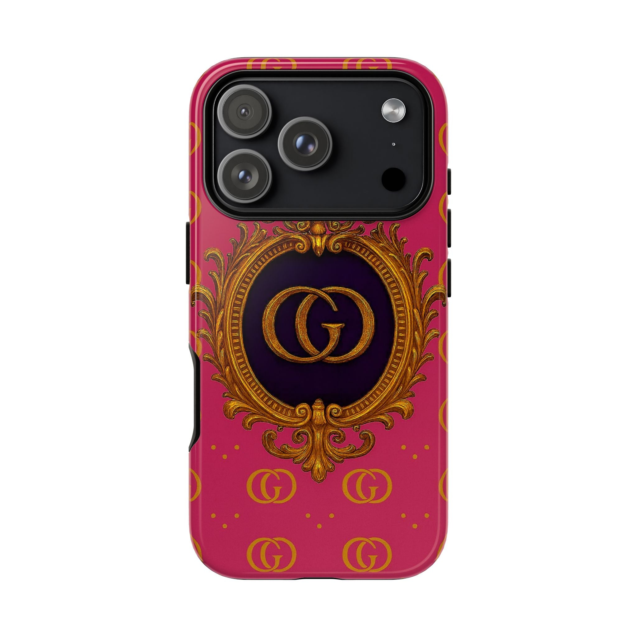 Luxury Pink Monogram Phone Case – GIORMA™ Gold Crest Designer‑Inspired Hard Shell