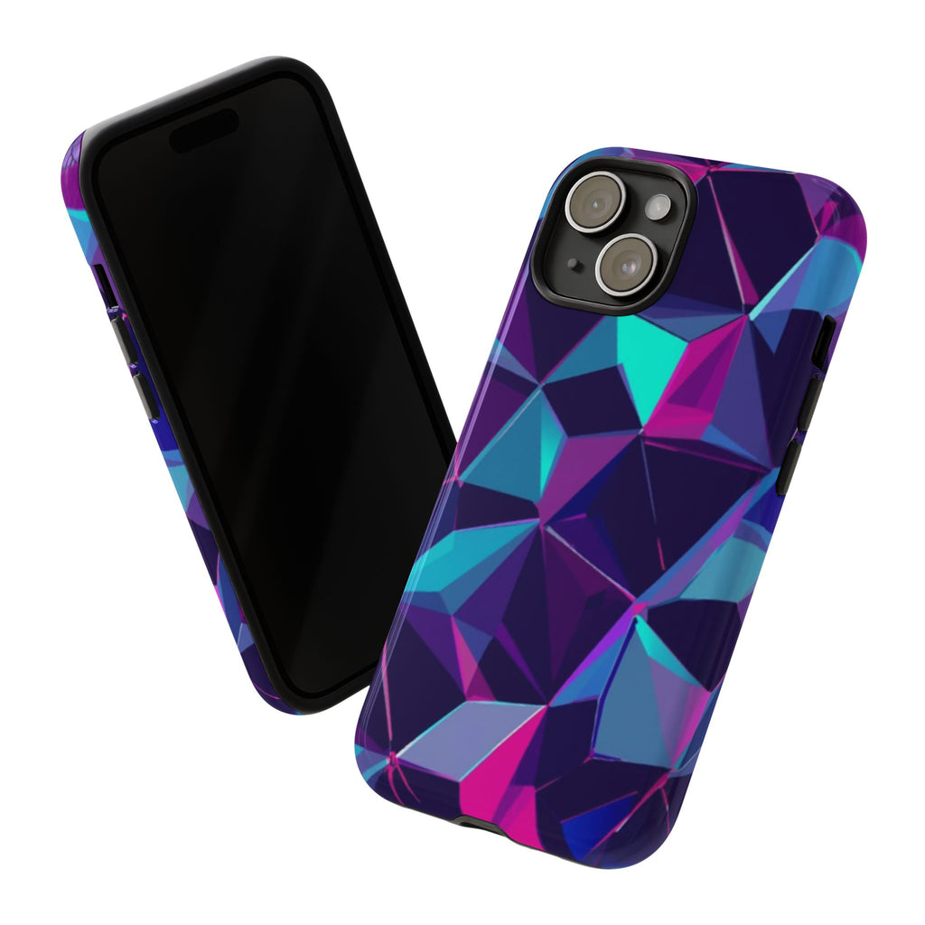 Geometric Neon Prism Phone Case – Purple & Blue Abstract Pattern Hard Shell