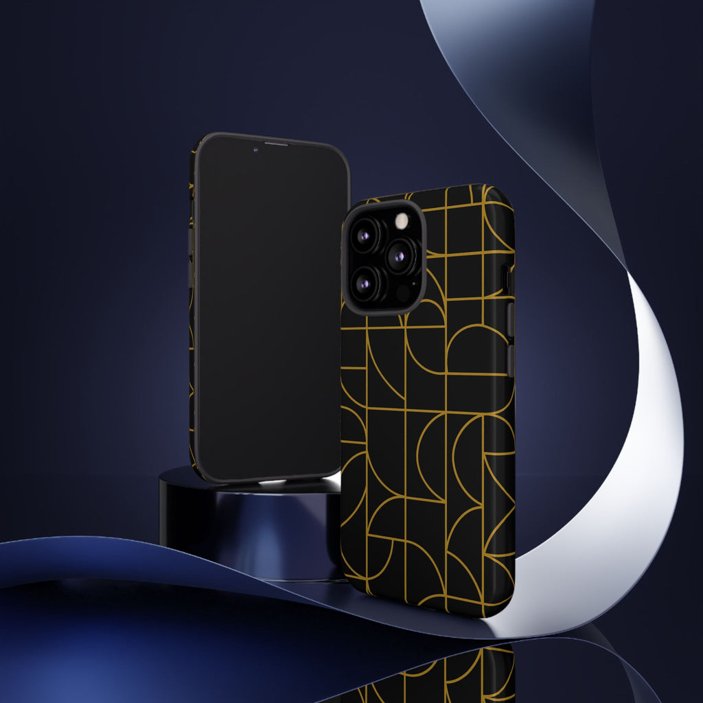 GIORMA™ Signature Geometry Phone Case – Black & Gold Architectural Hard Shell