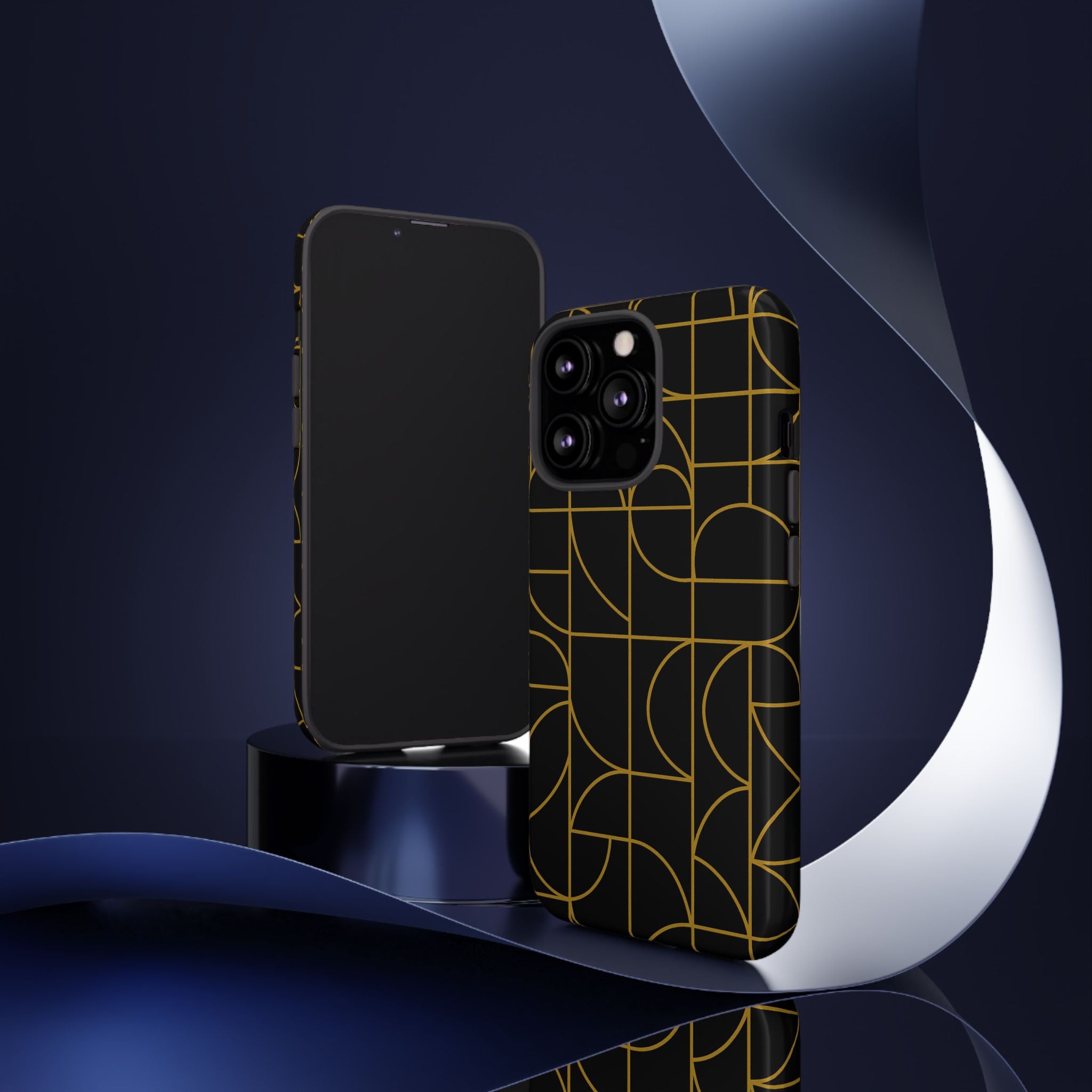 GIORMA™ Signature Geometry Phone Case – Black & Gold Architectural Hard Shell