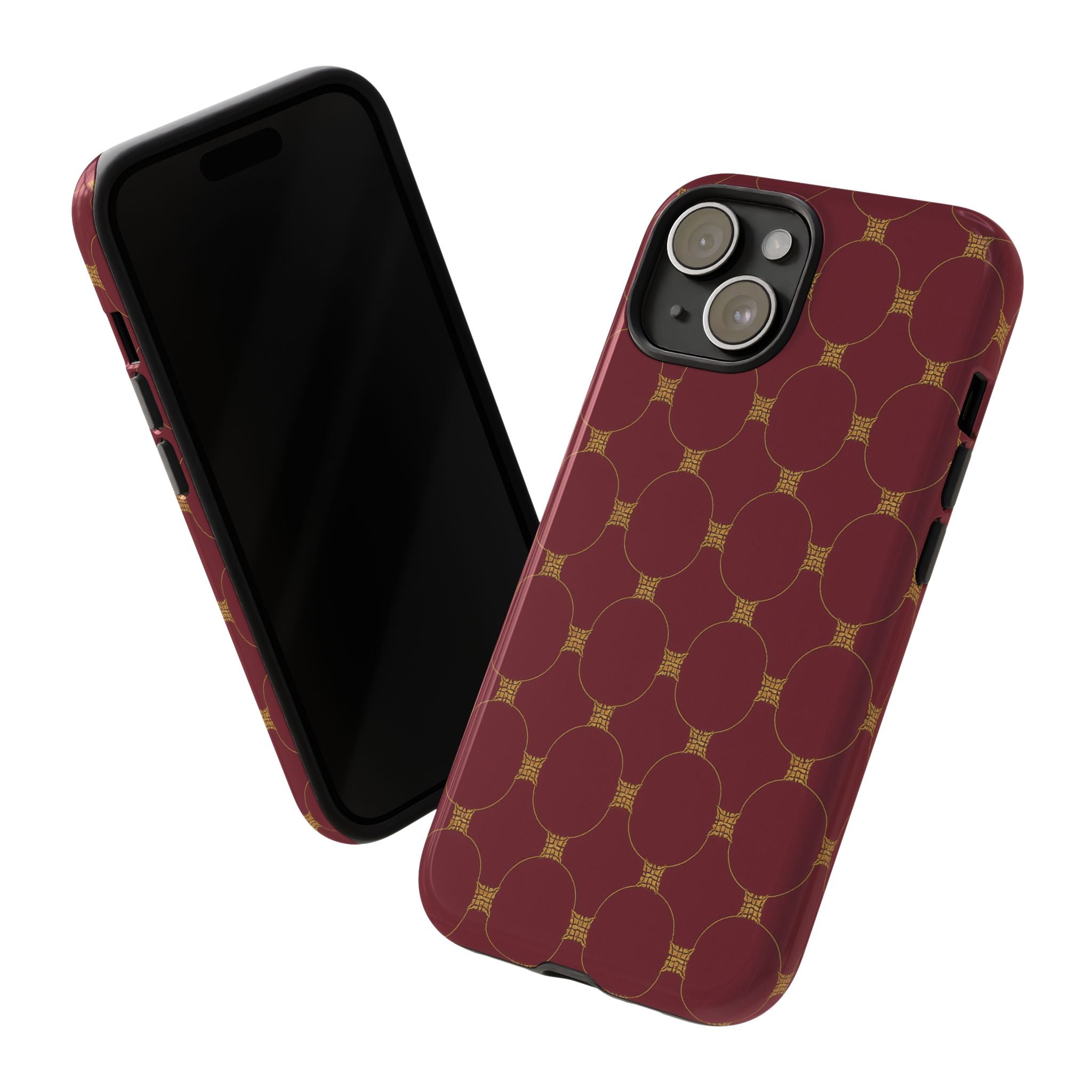 Luxury Geometric Phone Case — GIORMA™ Burgundy & Gold Circle Pattern Hard Shell