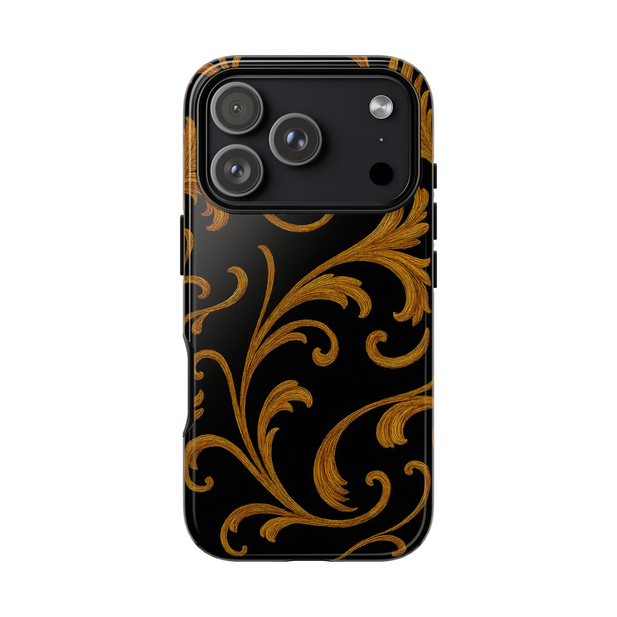 Baroque Gold Scroll Phone Case – GIORMA™ Elegant Black & Gold Hard Shell
