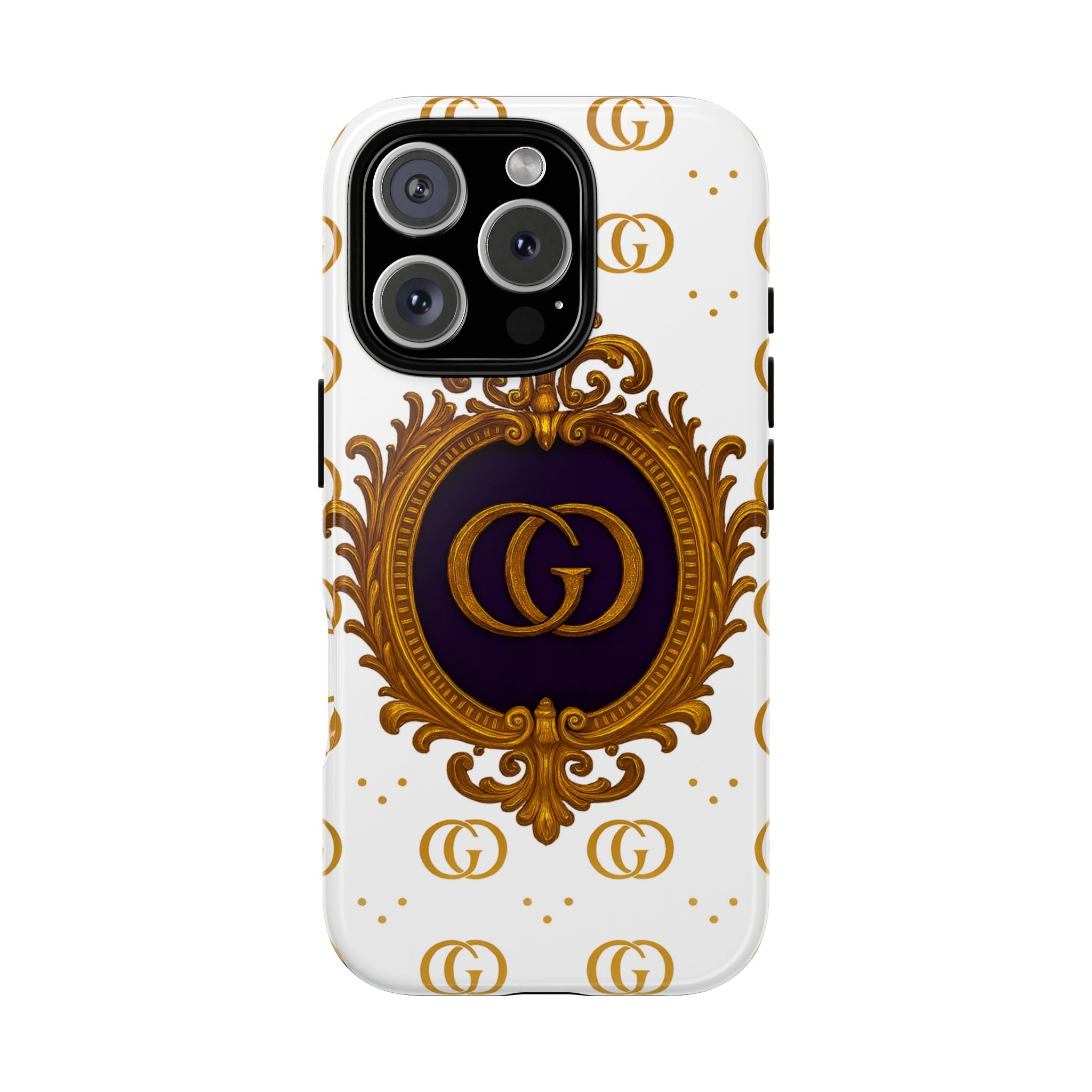 Luxury Monogram Phone Case – GIORMA™ Ornate White Gold Crest Hard Shell