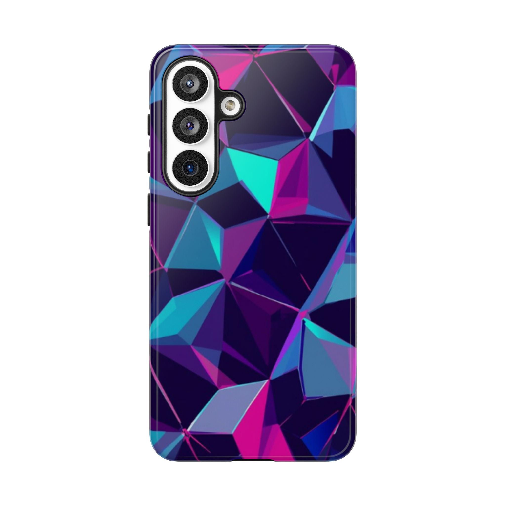 Geometric Neon Prism Phone Case – Purple & Blue Abstract Pattern Hard Shell