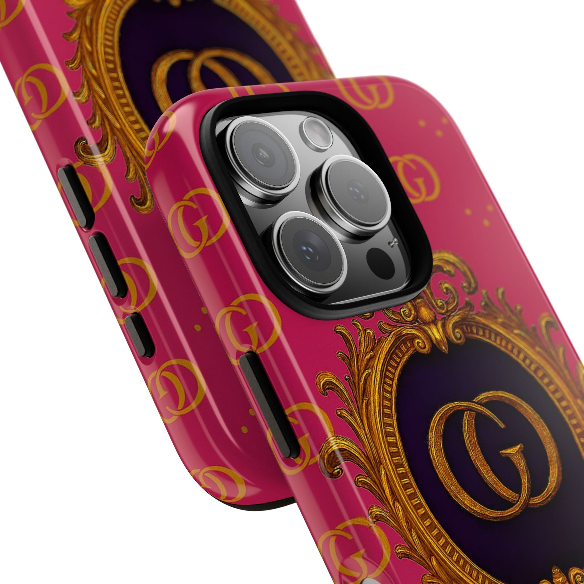 Luxury Pink Monogram Phone Case – GIORMA™ Gold Crest Designer‑Inspired Hard Shell