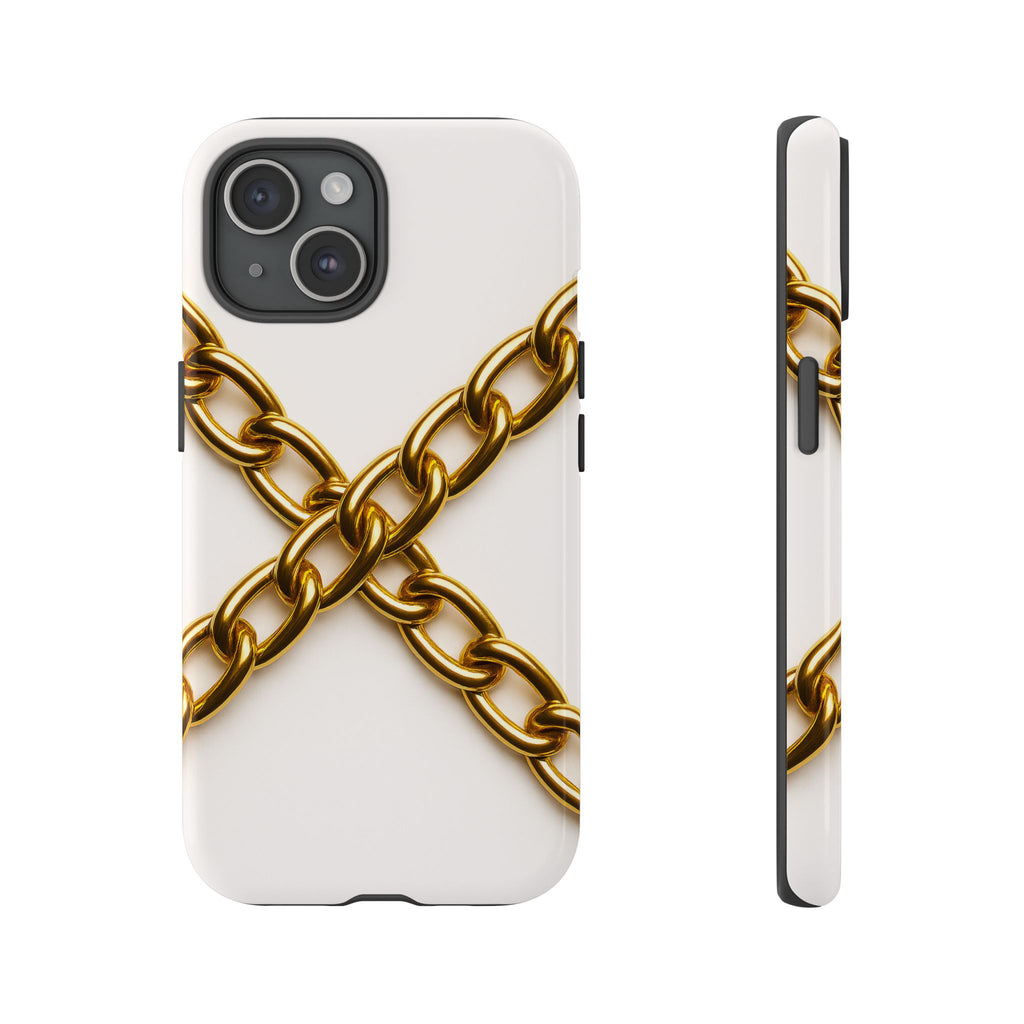 Luxury Gold Chain Phone Case – GIORMA™ White Aesthetic Glossy Hard Shell