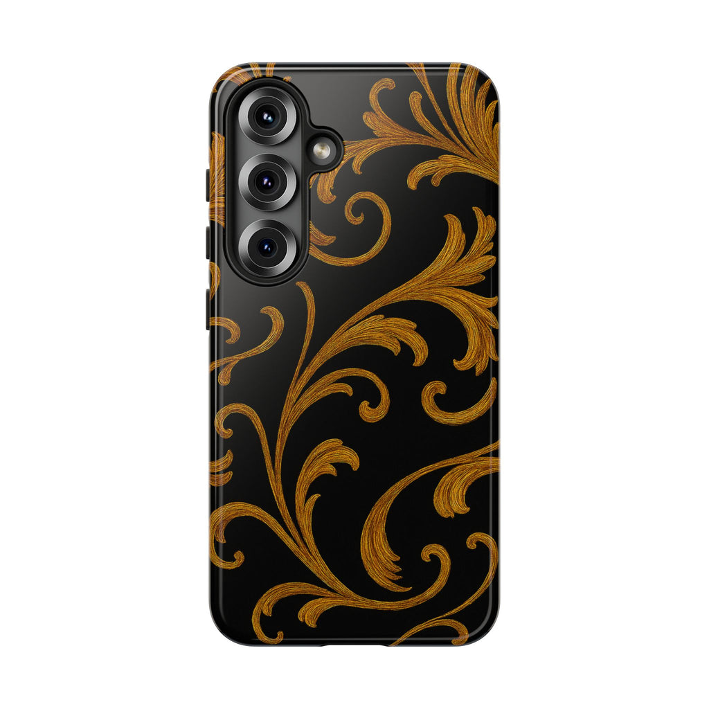 Baroque Gold Scroll Phone Case – GIORMA™ Elegant Black & Gold Hard Shell