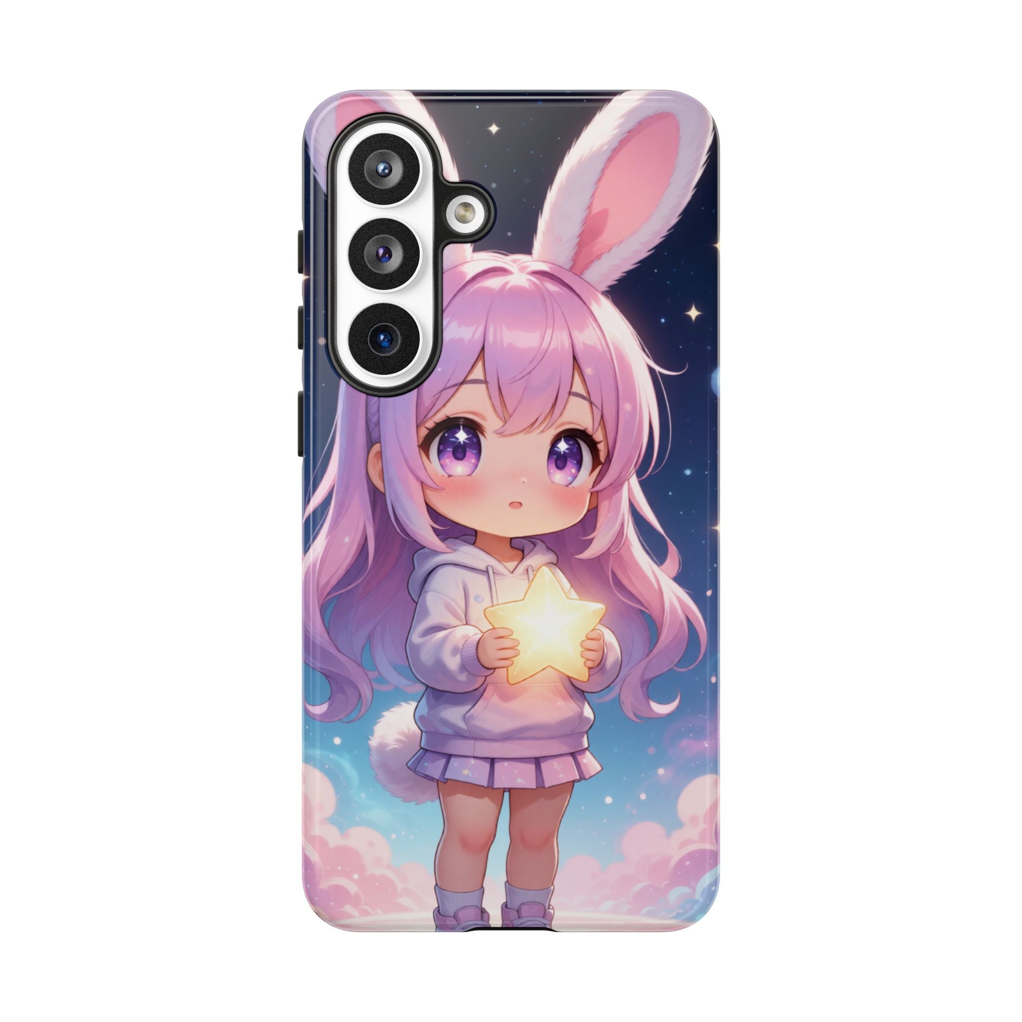 Cute Bunny Girl Phone Case – Kawaii Star Night Aesthetic Hard Shell