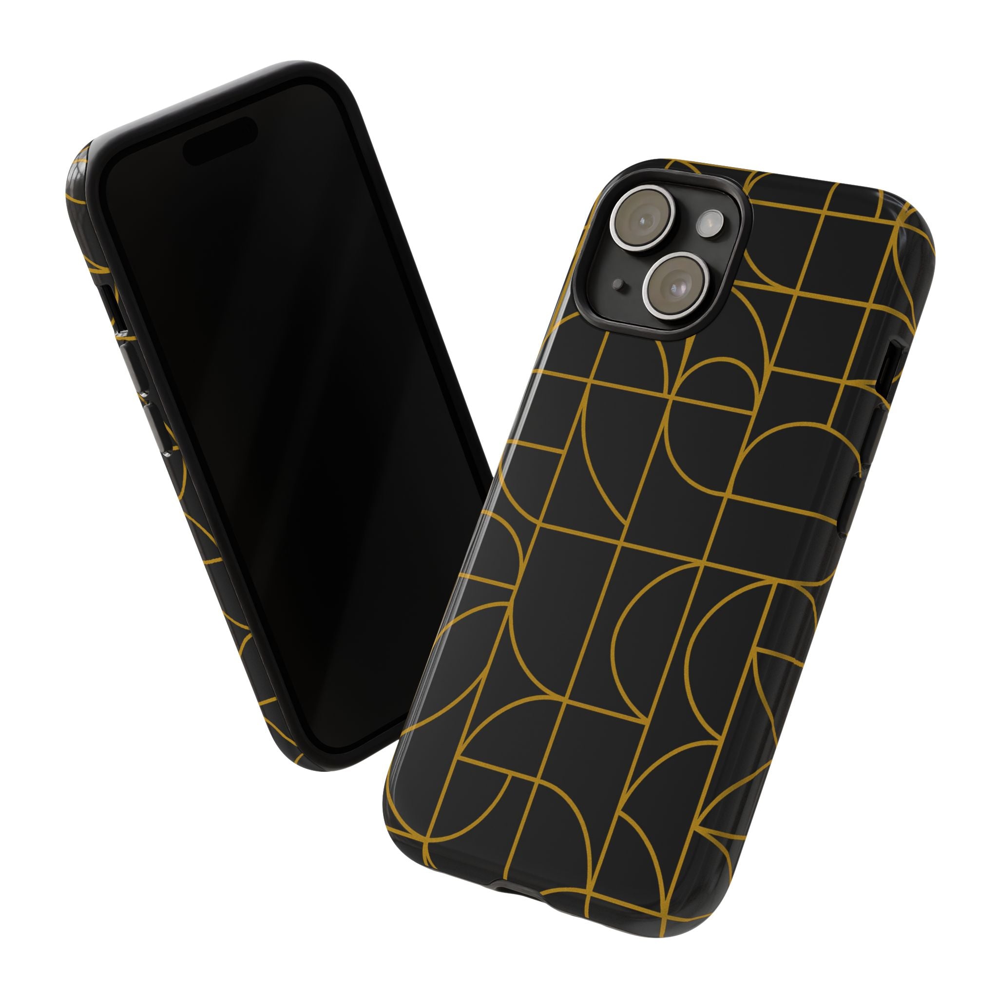GIORMA™ Signature Geometry Phone Case – Black & Gold Architectural Hard Shell