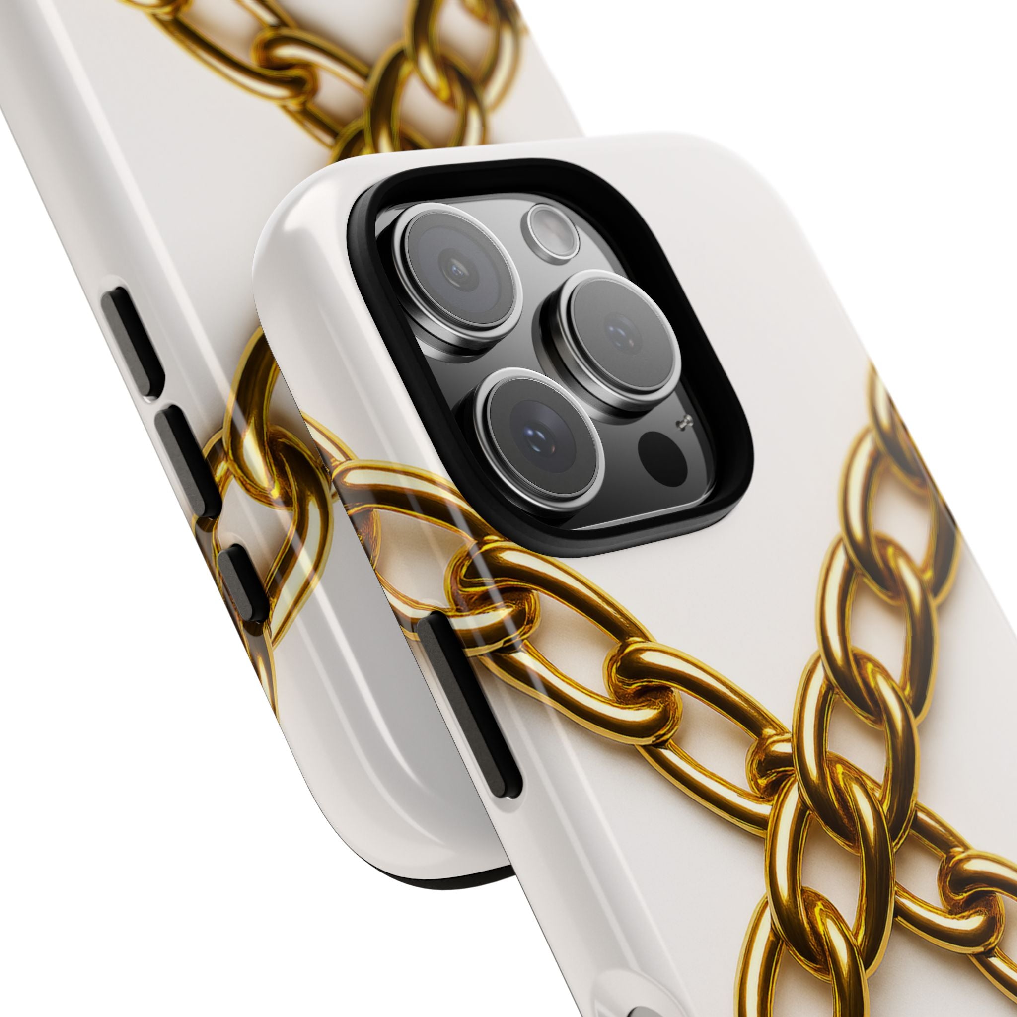 Luxury Gold Chain Phone Case – GIORMA™ White Aesthetic Glossy Hard Shell