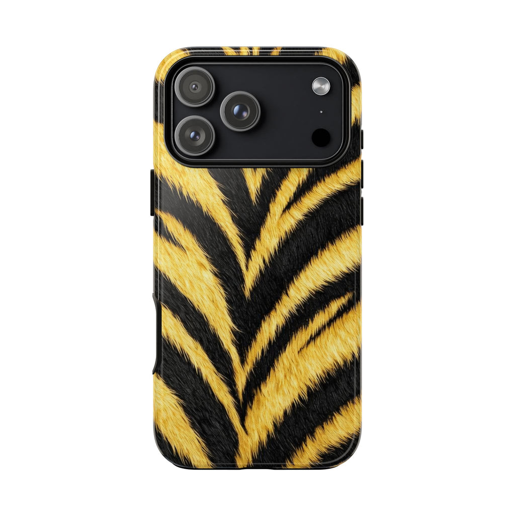 Tiger Stripe Print Phone Case – Bold Gold & Black Safari Pattern Glossy Hard Shell