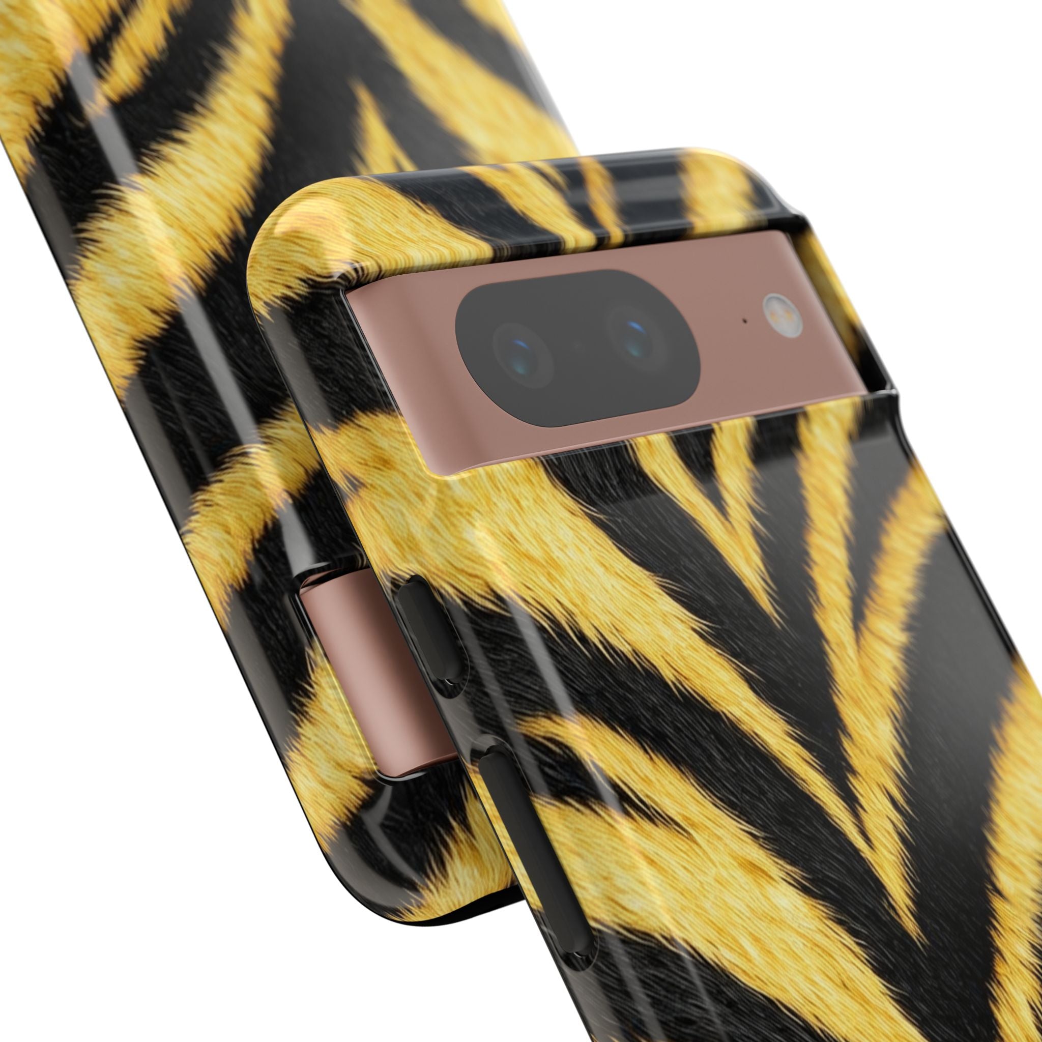 Tiger Stripe Print Phone Case – Bold Gold & Black Safari Pattern Glossy Hard Shell
