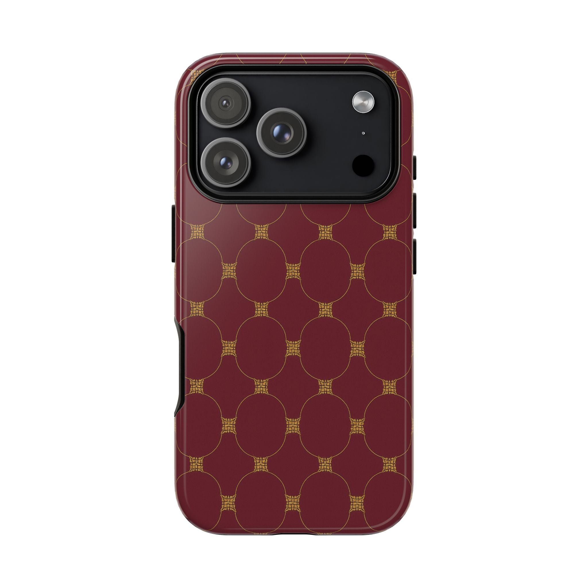 Luxury Geometric Phone Case — GIORMA™ Burgundy & Gold Circle Pattern Hard Shell