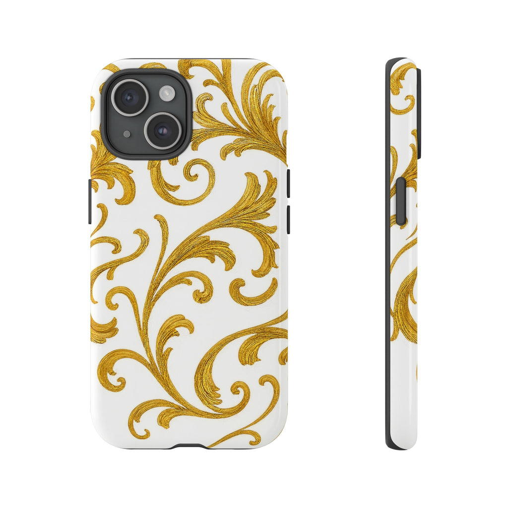 Luxury Baroque Gold Scroll Phone Case – GIORMA™ Ornate Glossy Hard Shell