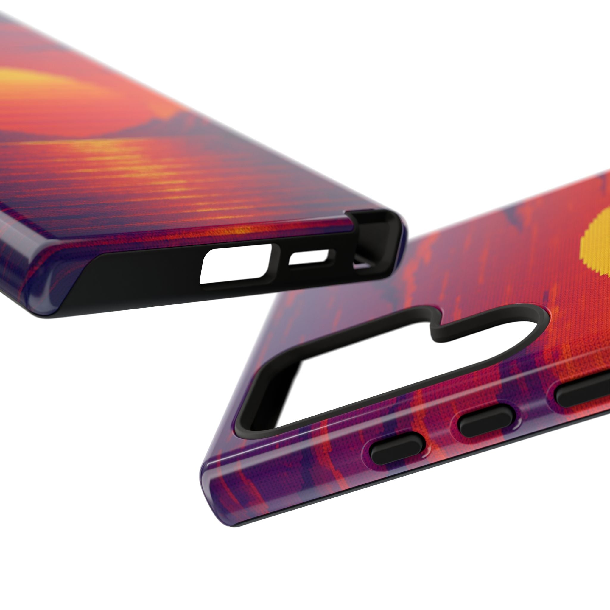 Sunset Vaporwave Phone Case – Retro 80s Synthwave Mountain Landscape Glossy Hard Shell