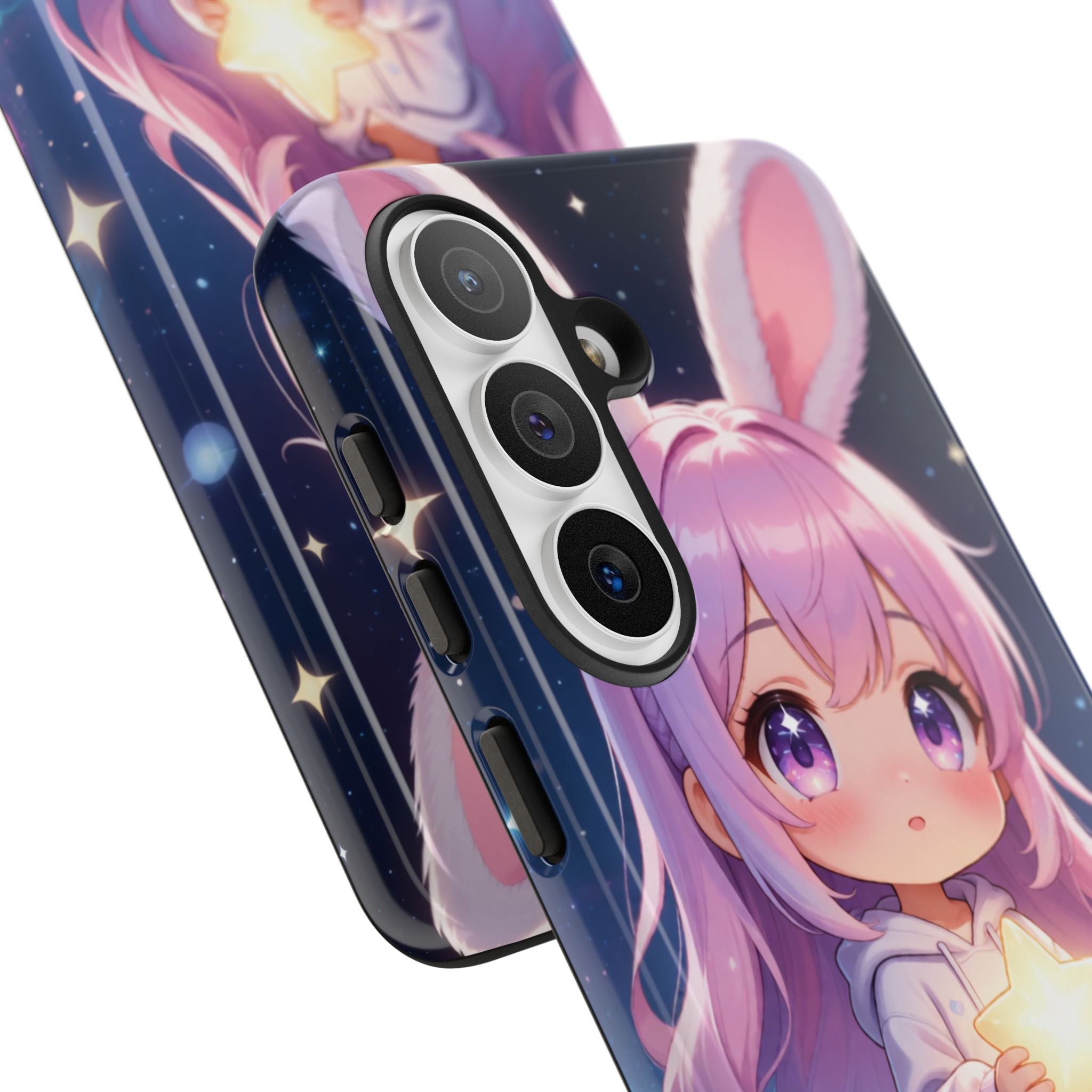 Cute Bunny Girl Phone Case – Kawaii Star Night Aesthetic Hard Shell