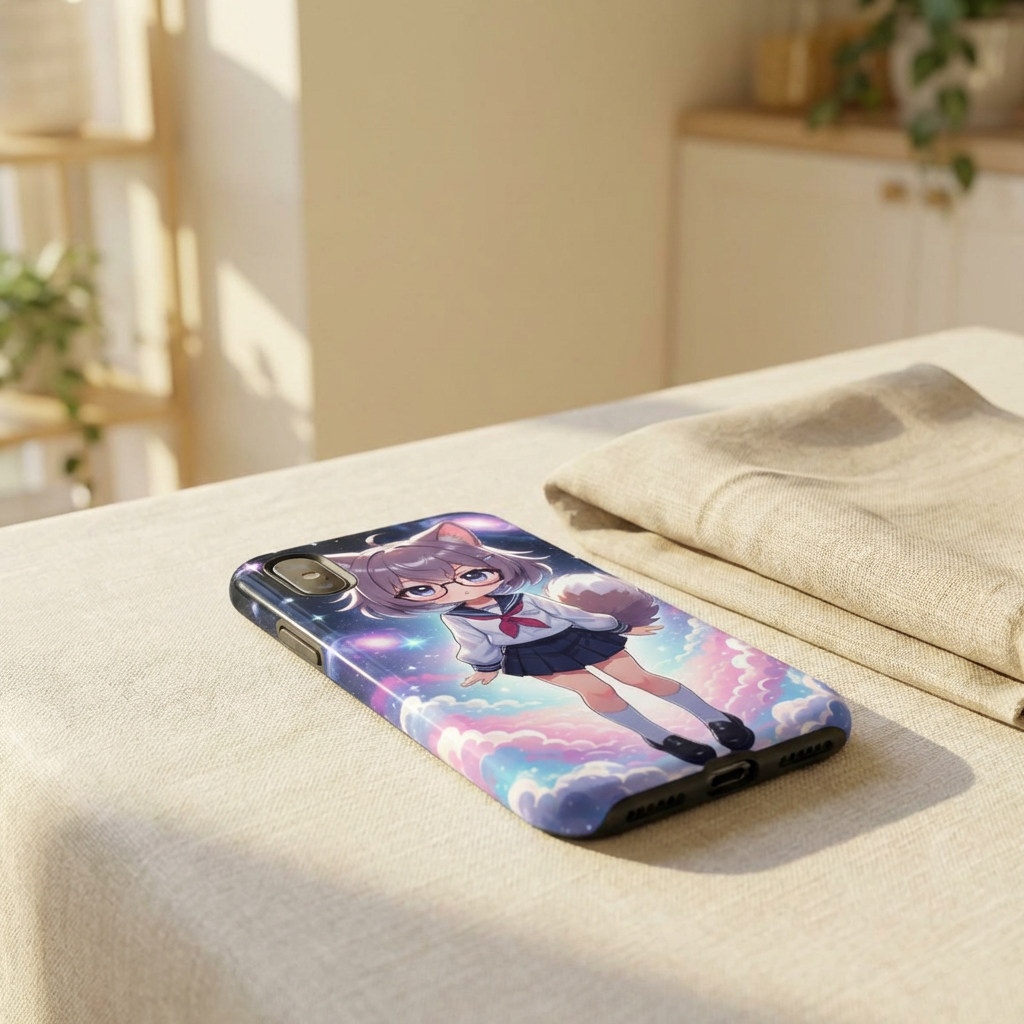 Anime Chibi Girl Phone Case – Kawaii Cosmic Cat‑Ear Character Glossy Hard Shell