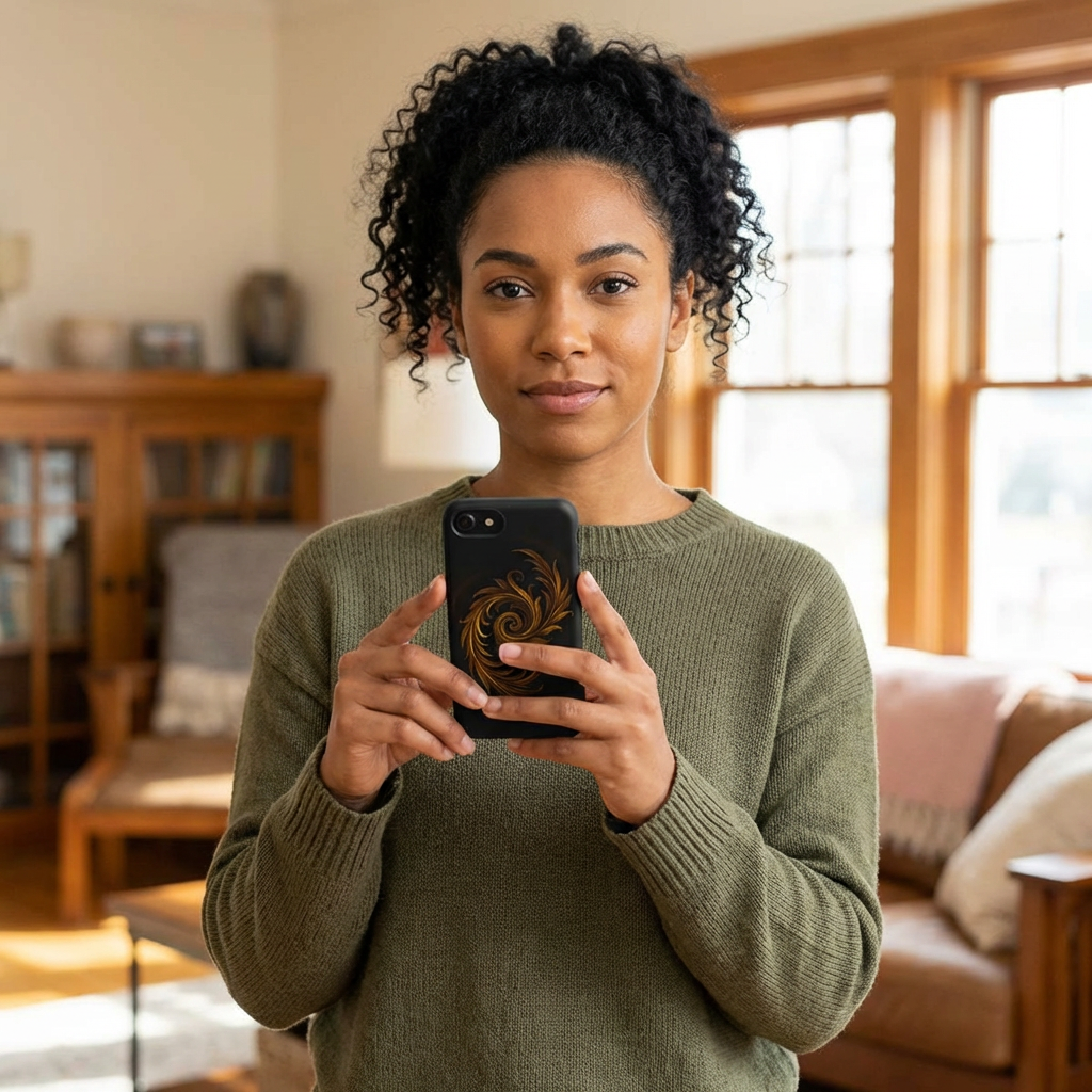 Luxury Gold Ornamental Phone Case – Black Baroque Swirl Glossy Hard Shell