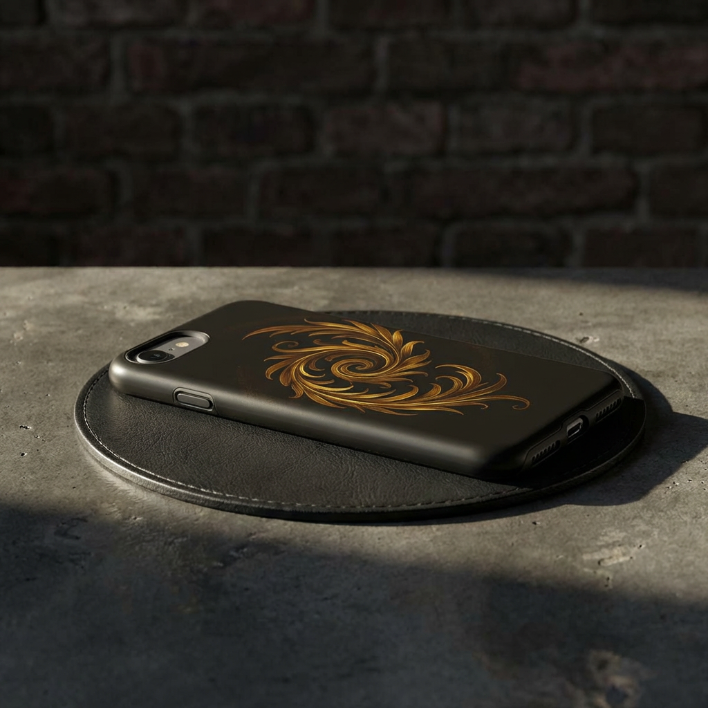 Luxury Gold Ornamental Phone Case – Black Baroque Swirl Glossy Hard Shell