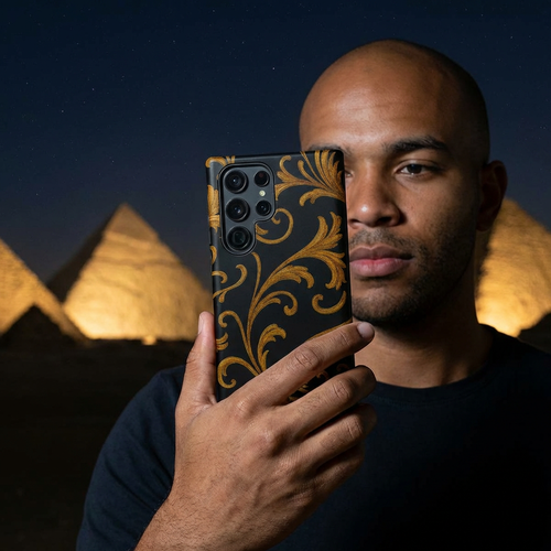 Baroque Gold Scroll Phone Case – GIORMA™ Elegant Black & Gold Hard Shell