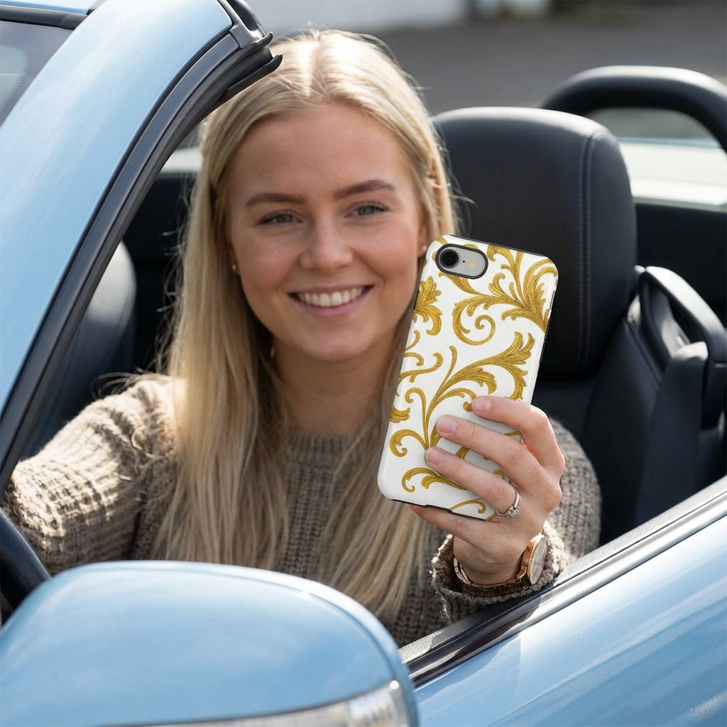 Luxury Baroque Gold Scroll Phone Case – GIORMA™ Ornate Glossy Hard Shell