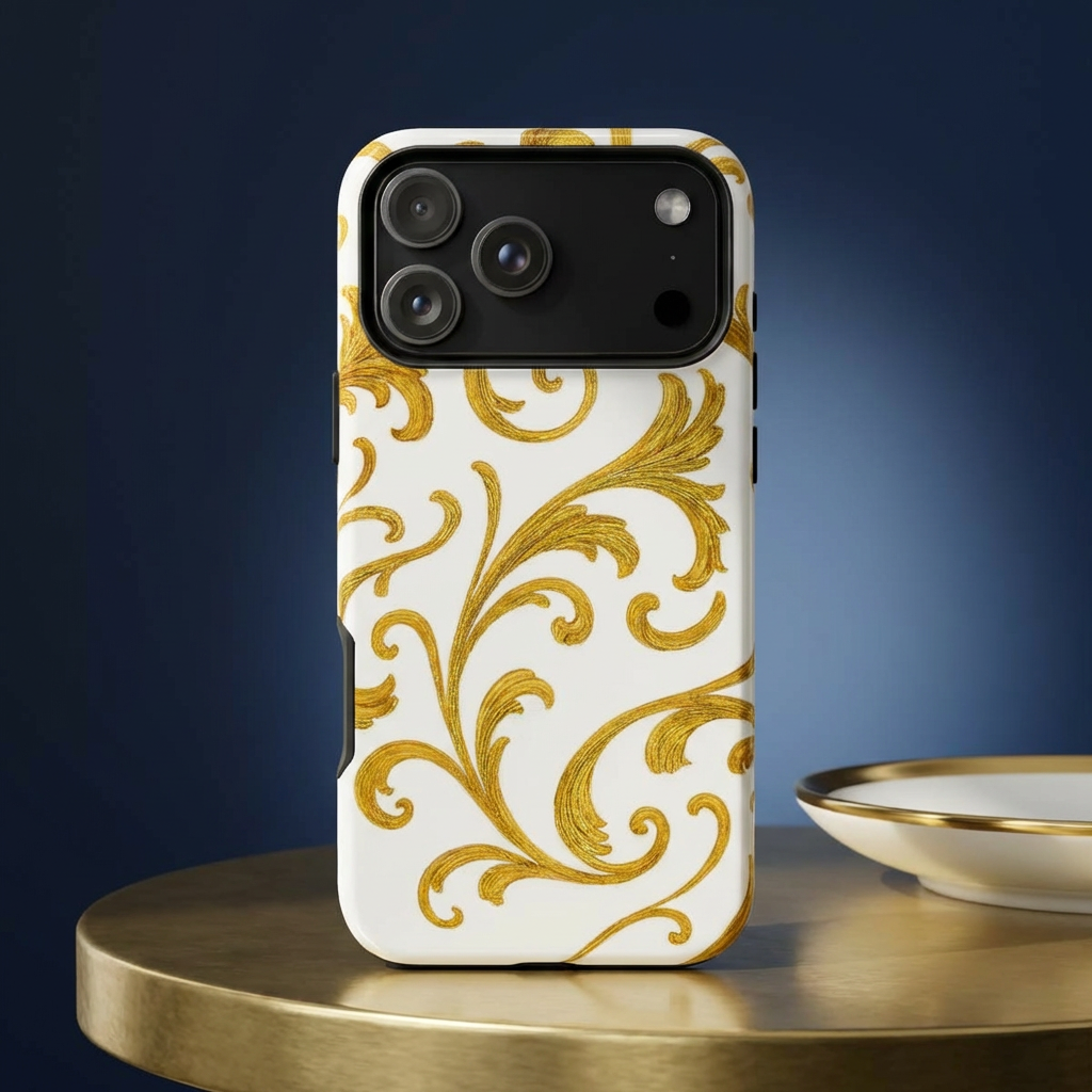 Luxury Baroque Gold Scroll Phone Case – GIORMA™ Ornate Glossy Hard Shell