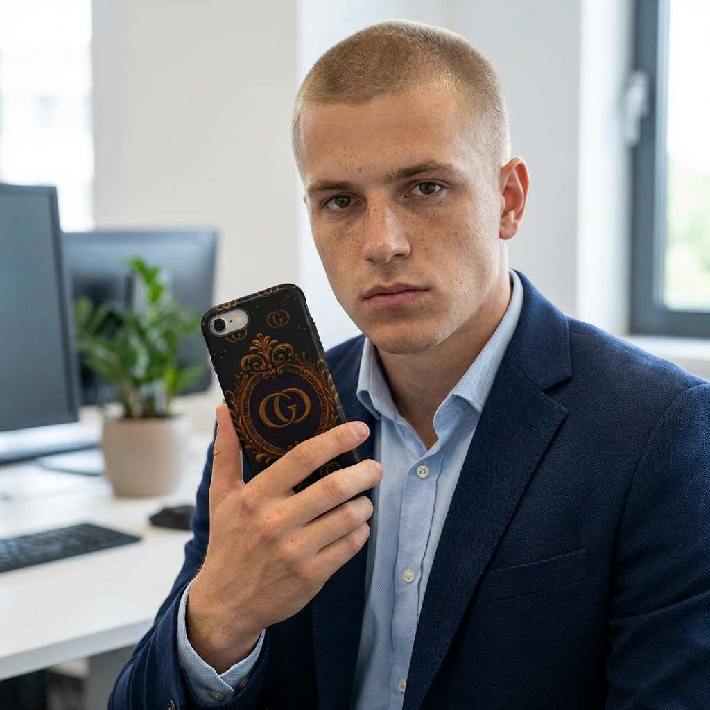 Luxury Ornate Monogram Phone Case – GIORMA™ Gold Emblem Baroque Glossy Hard Shell