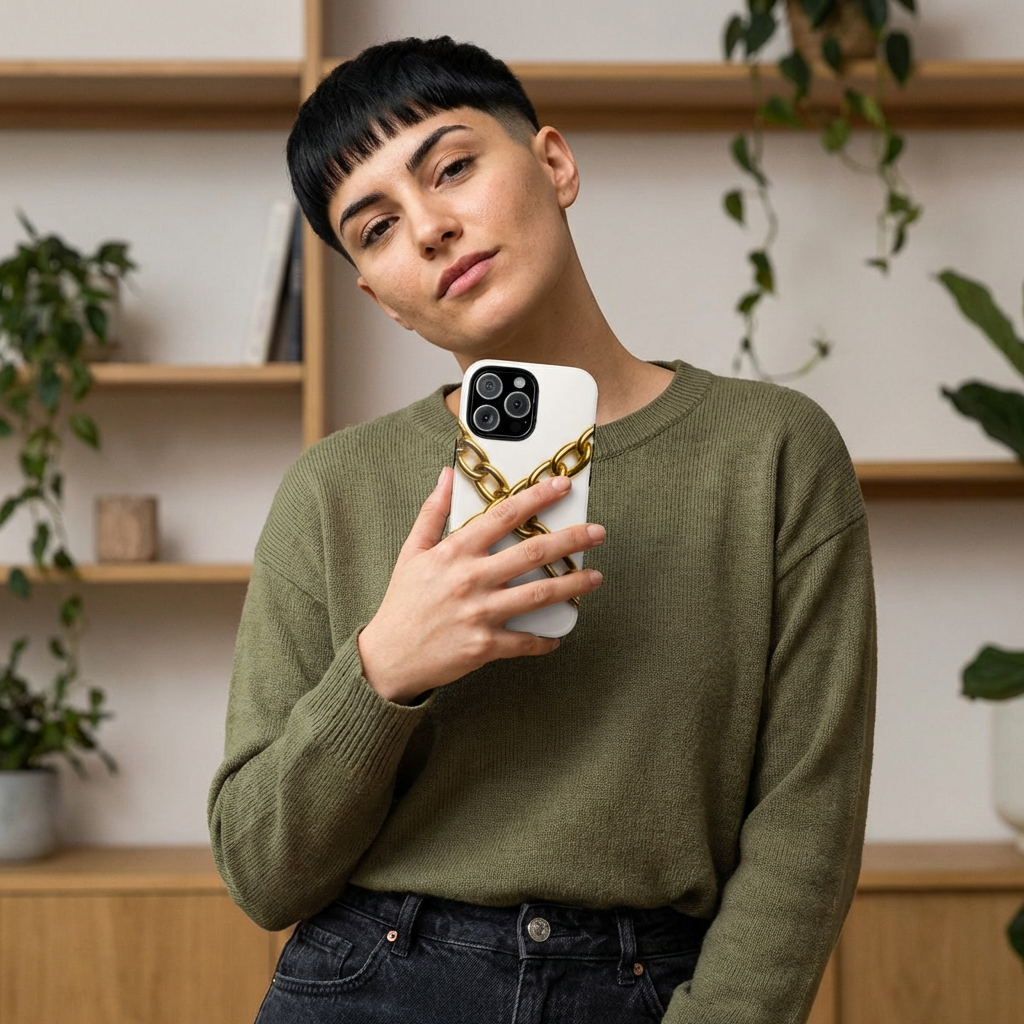 Luxury Gold Chain Phone Case – GIORMA™ White Aesthetic Glossy Hard Shell