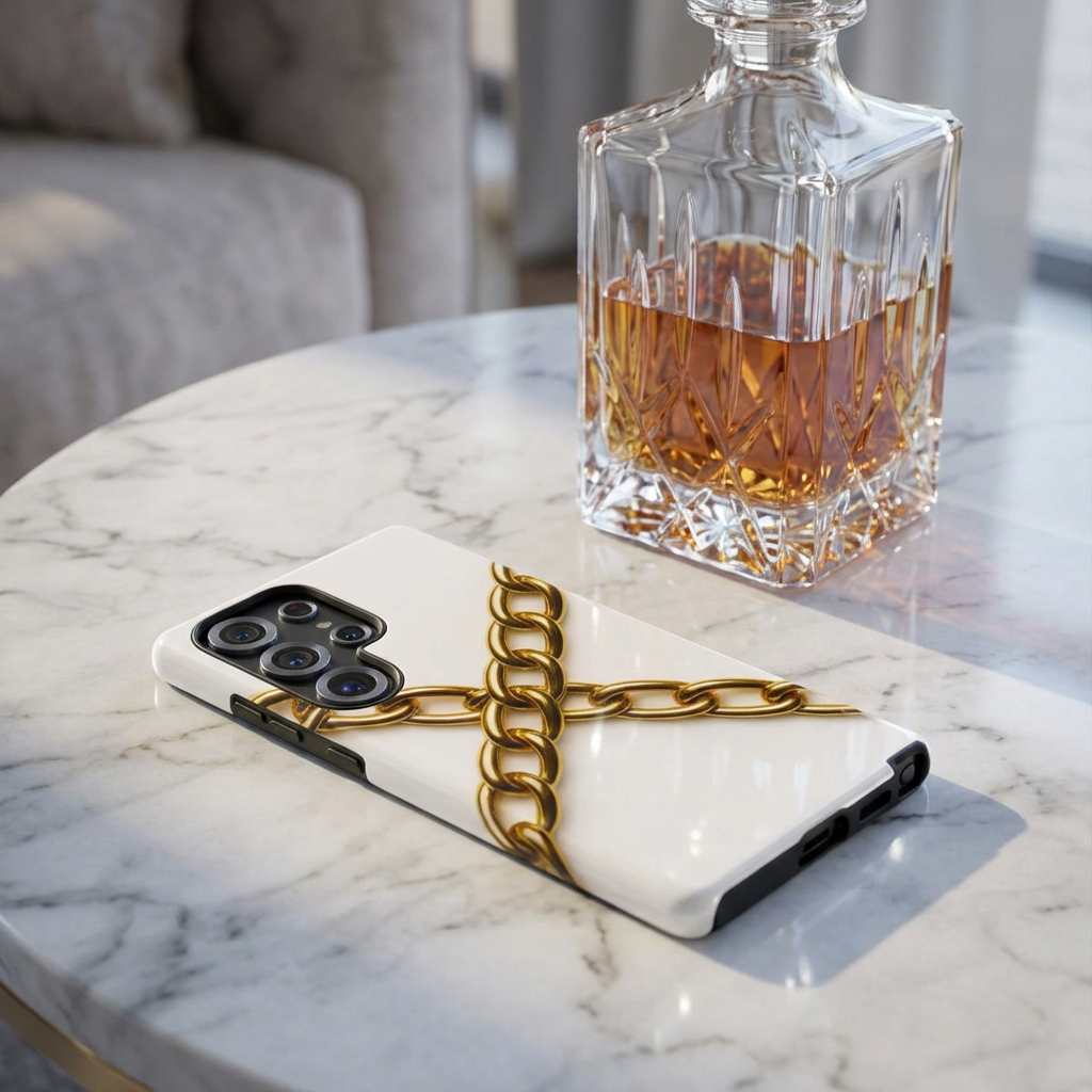 Luxury Gold Chain Phone Case – GIORMA™ White Aesthetic Glossy Hard Shell