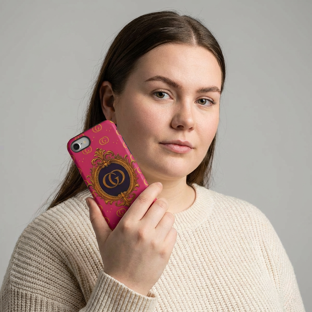 Luxury Pink Monogram Phone Case – GIORMA™ Gold Crest Designer‑Inspired Hard Shell