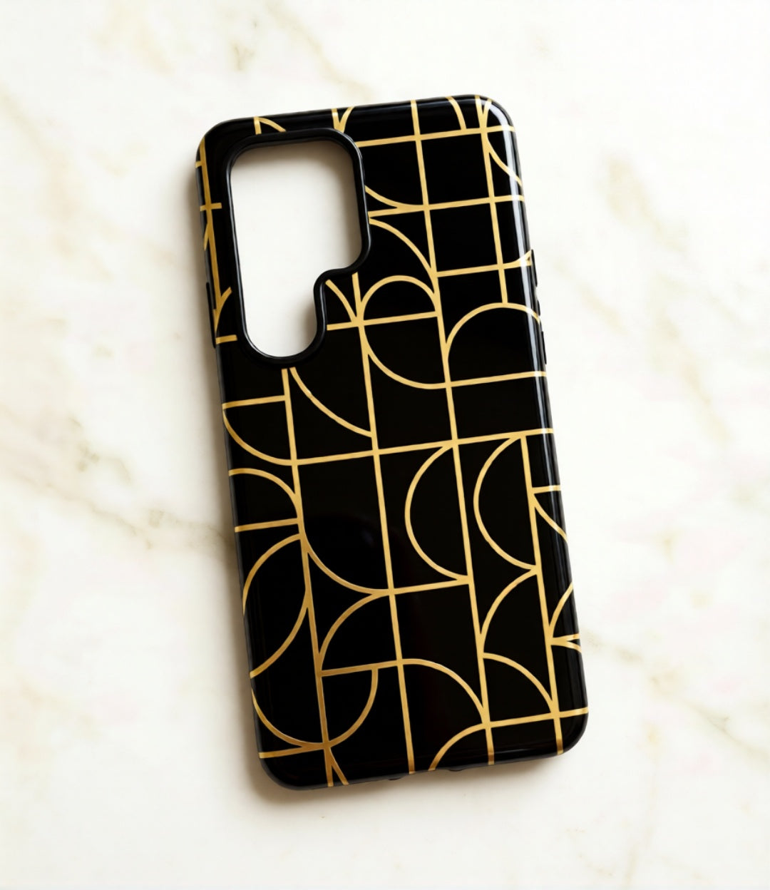 GIORMA™ Signature Geometry Phone Case – Black & Gold Architectural Hard Shell