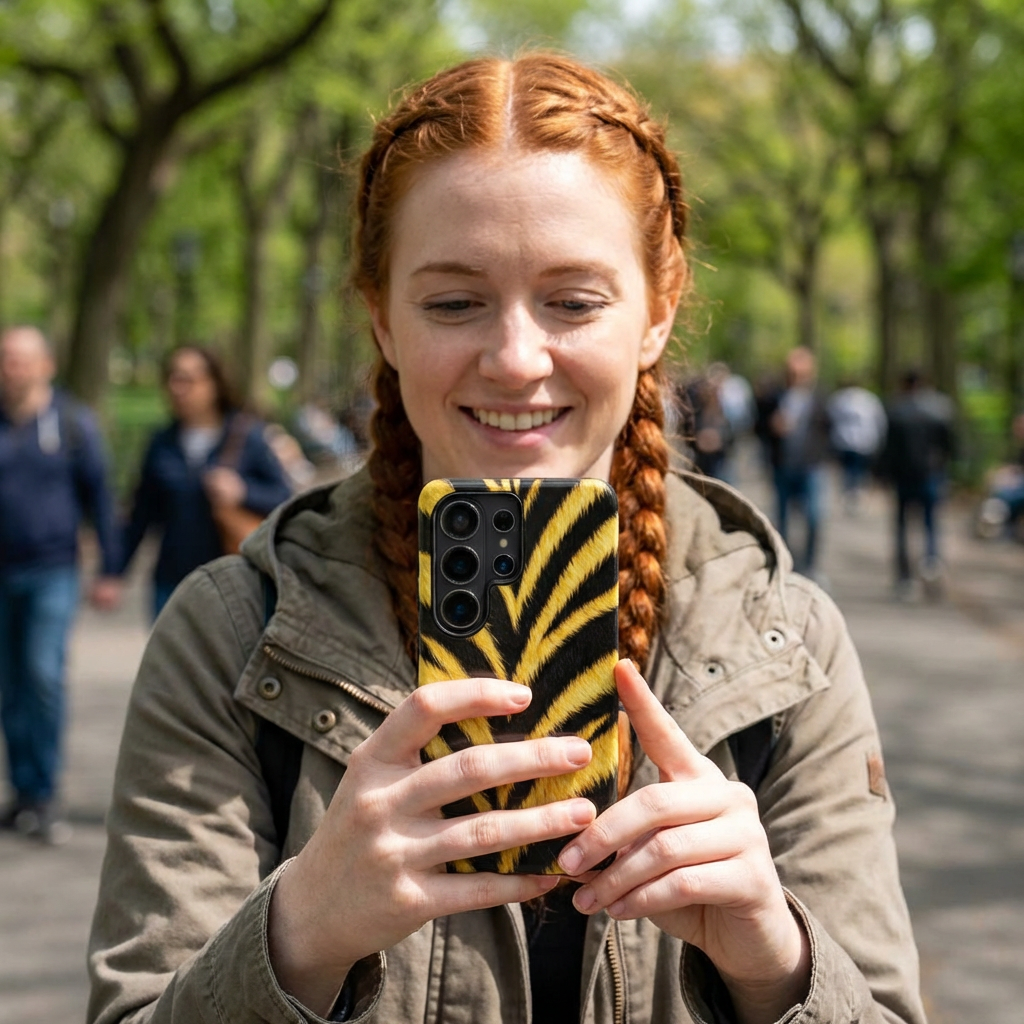 Tiger Stripe Print Phone Case – Bold Gold & Black Safari Pattern Glossy Hard Shell