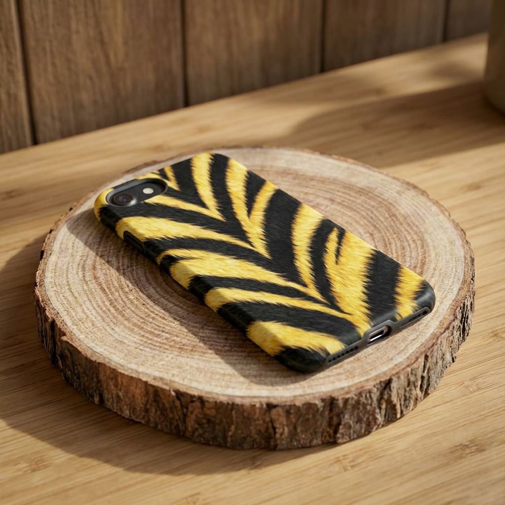 Tiger Stripe Print Phone Case – Bold Gold & Black Safari Pattern Glossy Hard Shell