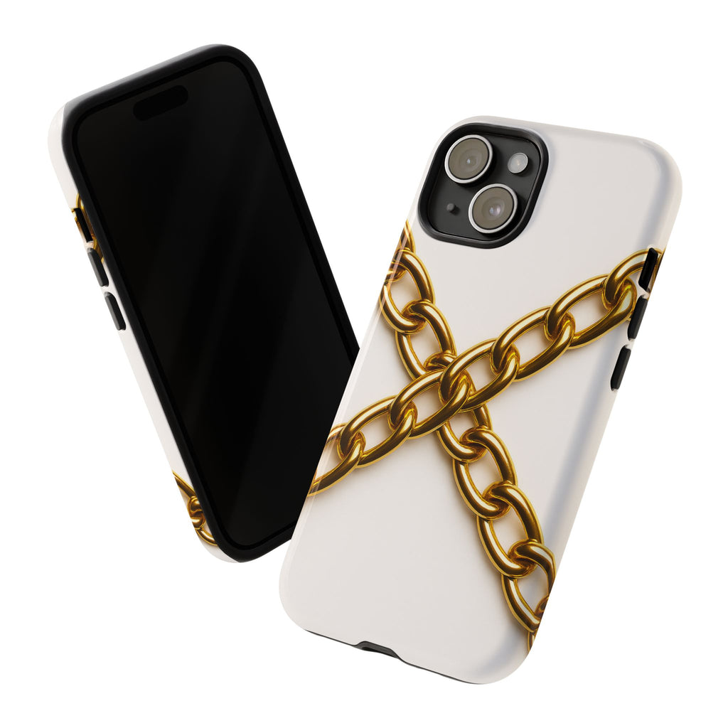 Luxury Gold Chain Phone Case – GIORMA™ White Aesthetic Glossy Hard Shell