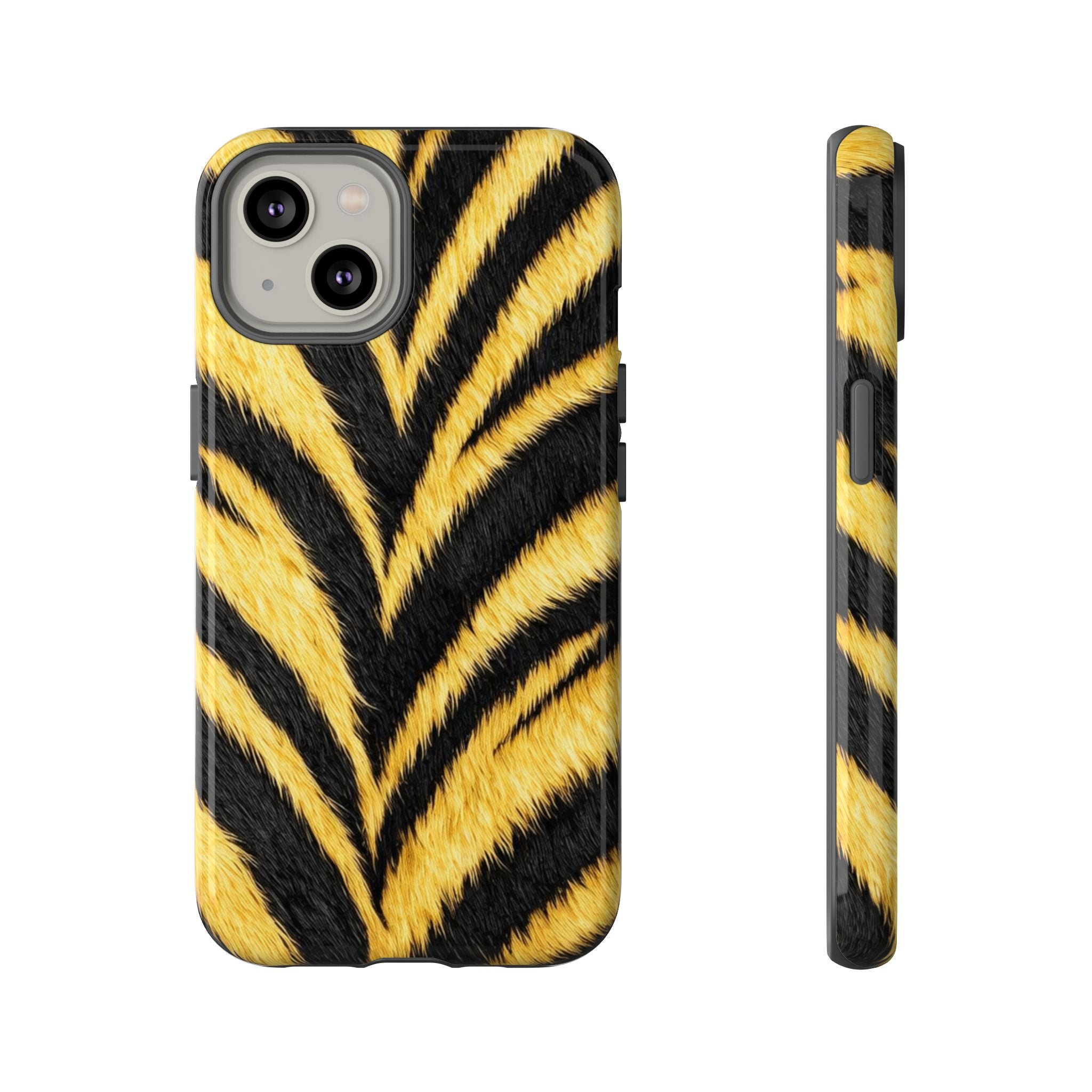 Tiger Stripe Print Phone Case – Bold Gold & Black Safari Pattern Glossy Hard Shell