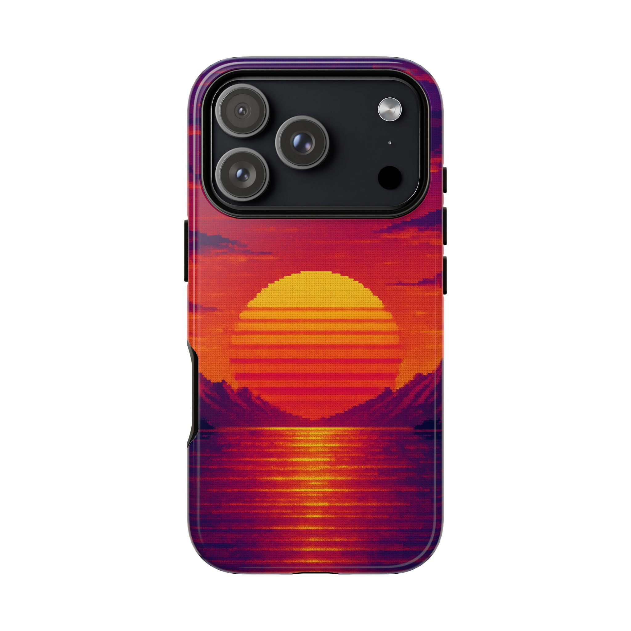 Sunset Vaporwave Phone Case – Retro 80s Synthwave Mountain Landscape Glossy Hard Shell