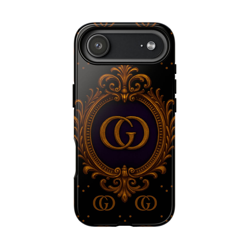 Luxury Ornate Monogram Phone Case – GIORMA™ Gold Emblem Baroque Glossy Hard Shell