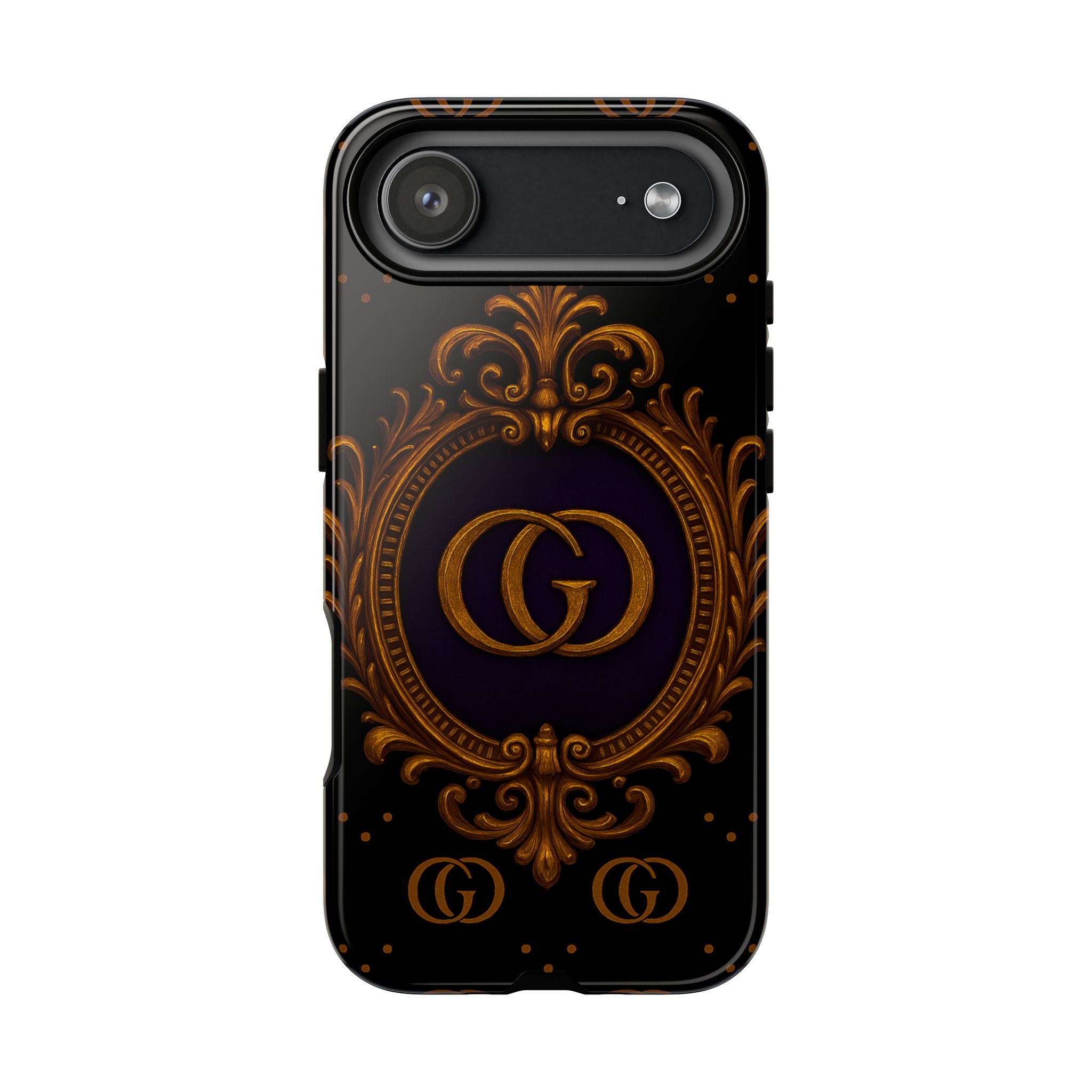 Luxury Ornate Monogram Phone Case – GIORMA™ Gold Emblem Baroque Glossy Hard Shell