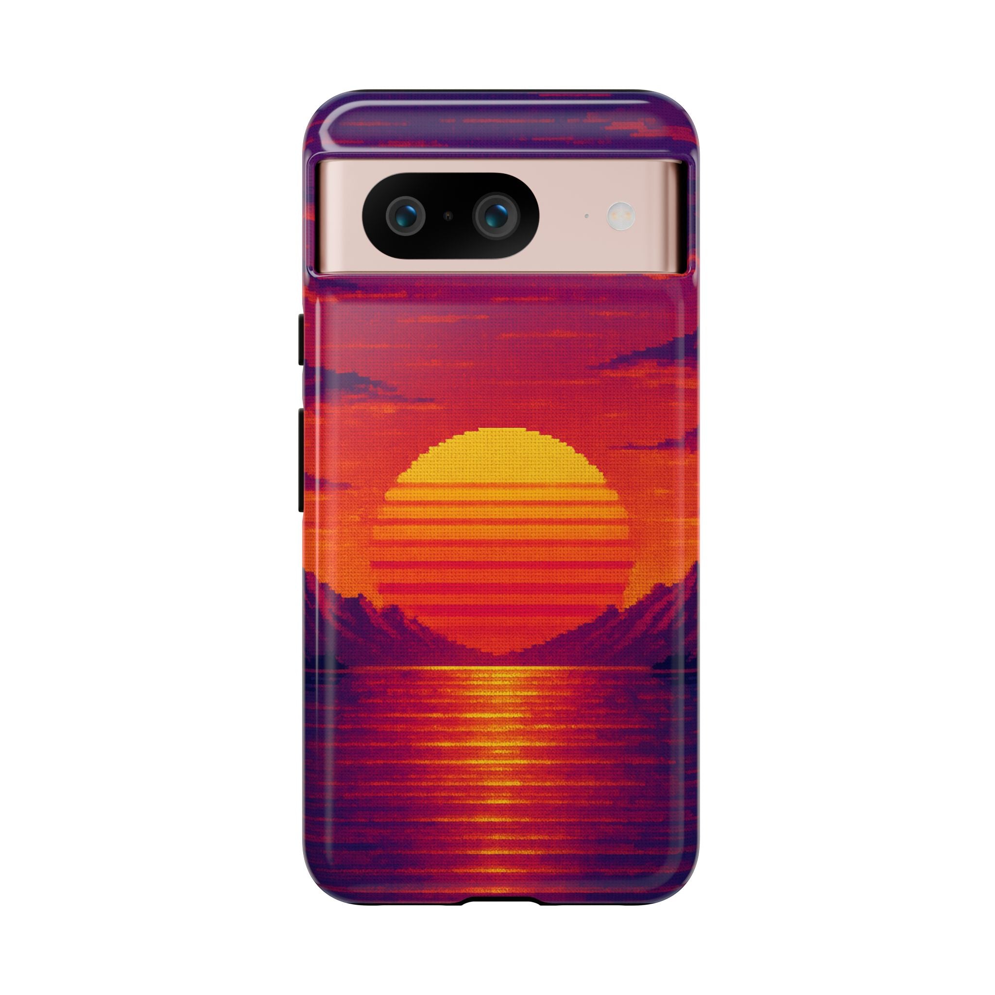 Sunset Vaporwave Phone Case – Retro 80s Synthwave Mountain Landscape Glossy Hard Shell