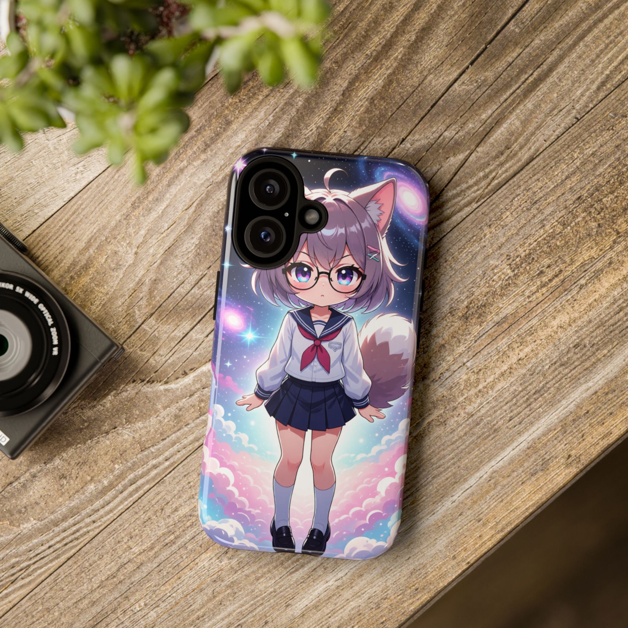 Anime Chibi Girl Phone Case – Kawaii Cosmic Cat‑Ear Character Glossy Hard Shell