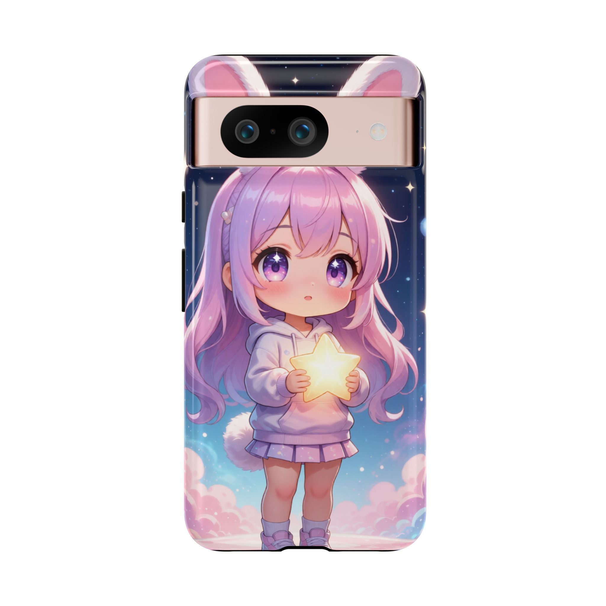 Cute Bunny Girl Phone Case – Kawaii Star Night Aesthetic Hard Shell