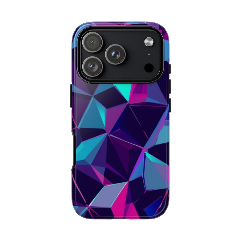 Geometric Neon Prism Phone Case – Purple & Blue Abstract Pattern Hard Shell