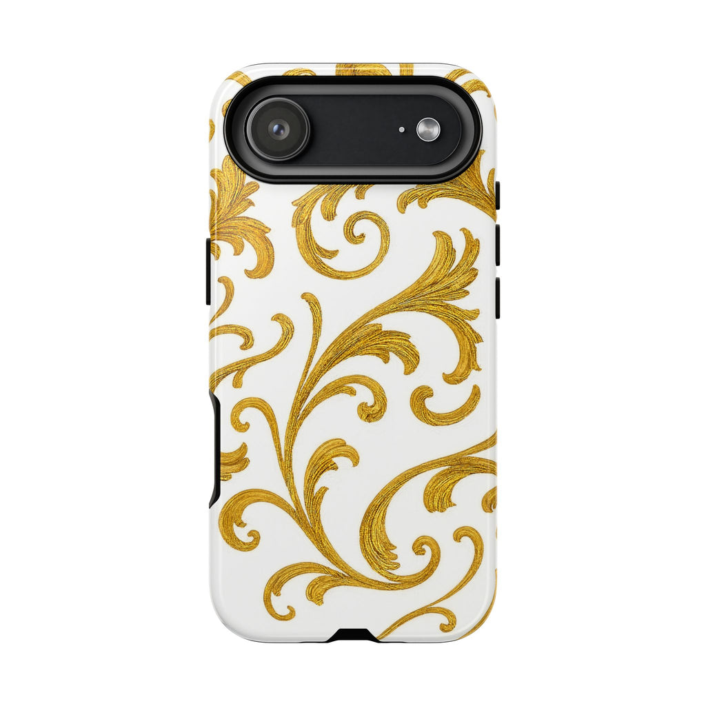 Luxury Baroque Gold Scroll Phone Case – GIORMA™ Ornate Glossy Hard Shell