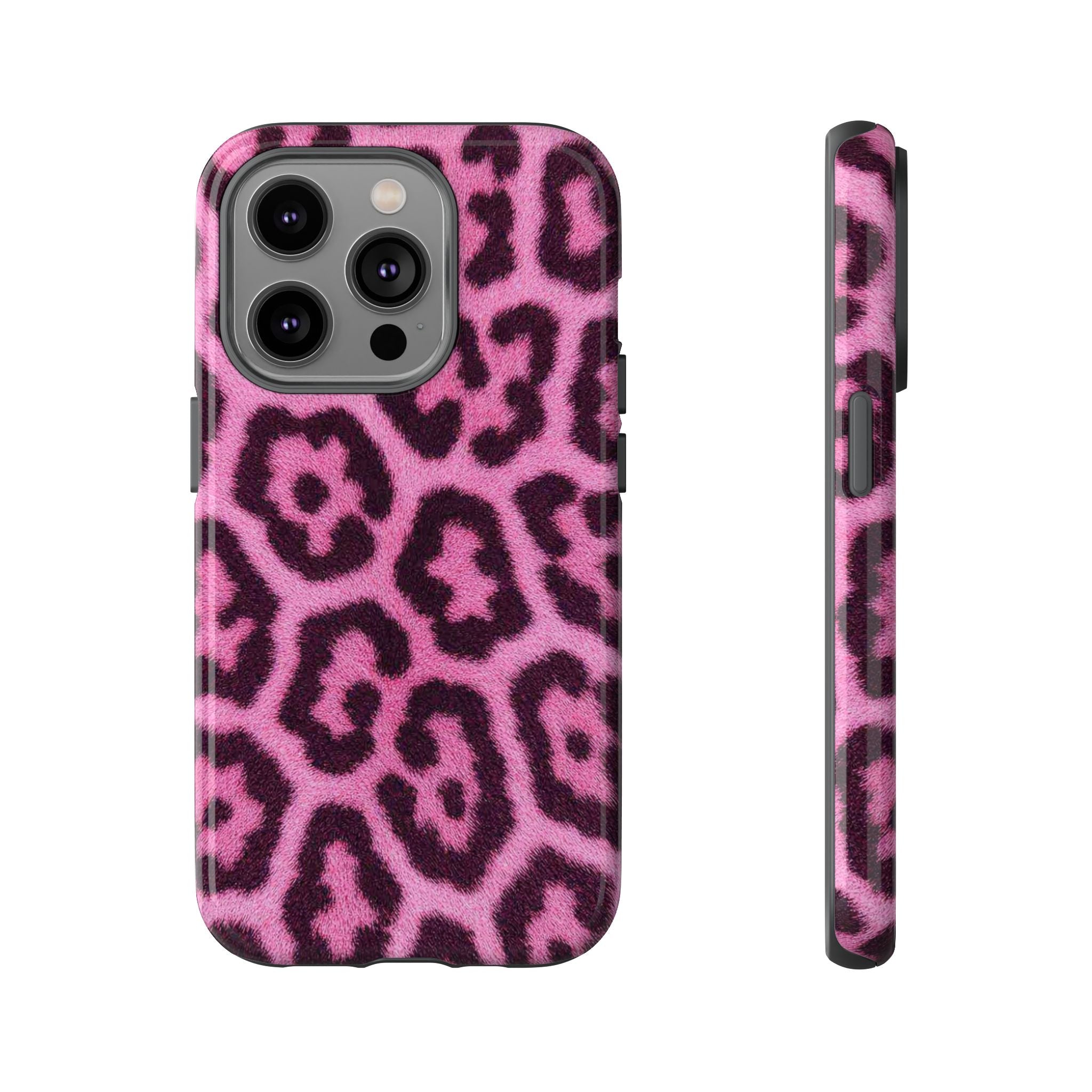 Pink Leopard Phone Case – Safari Aesthetic Glossy Print Hard Shell