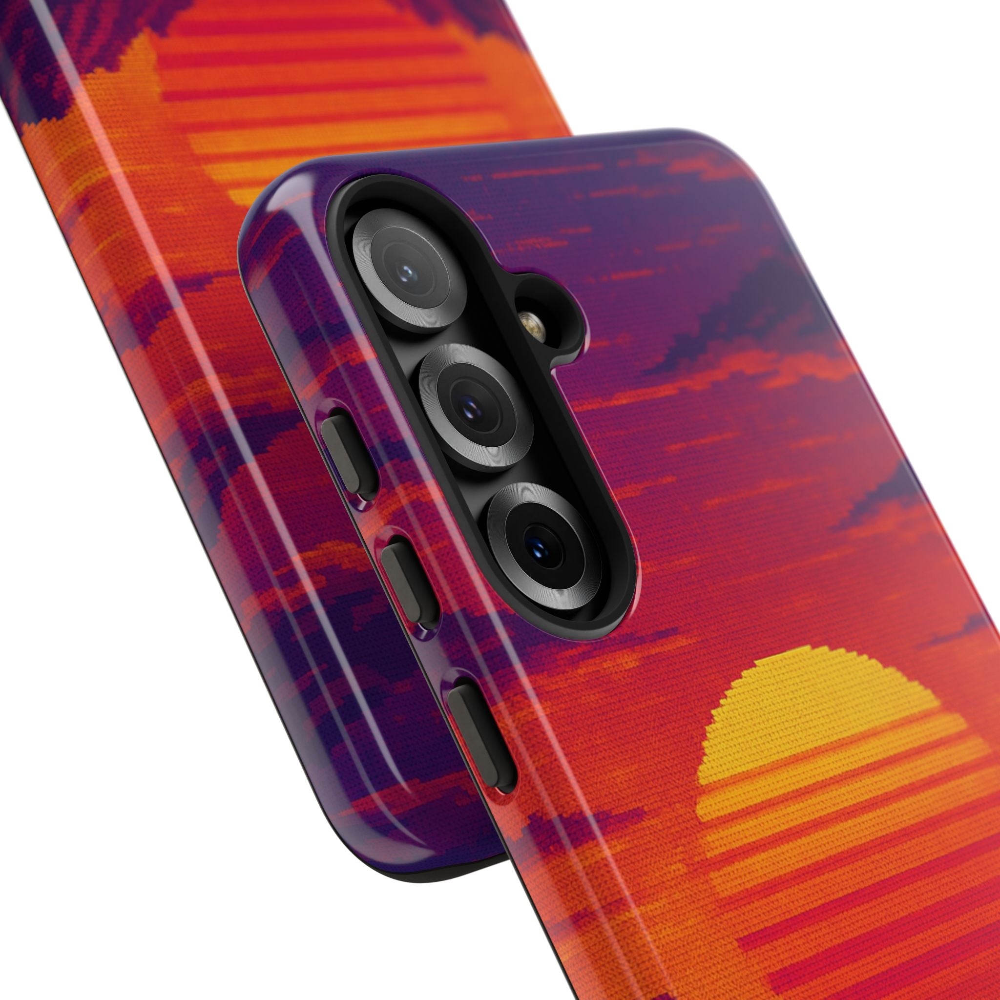 Sunset Vaporwave Phone Case – Retro 80s Synthwave Mountain Landscape Glossy Hard Shell