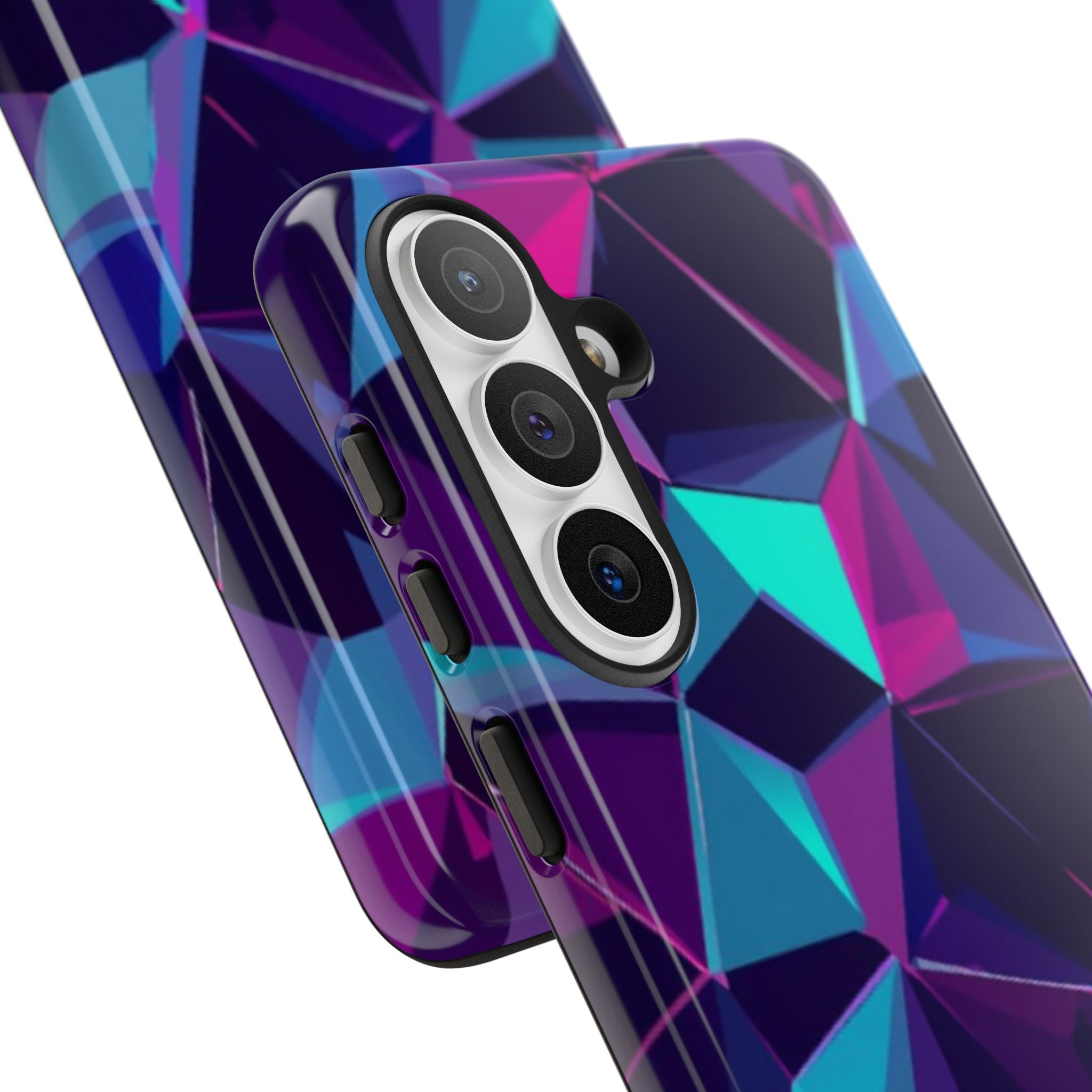 Geometric Neon Prism Phone Case – Purple & Blue Abstract Pattern Hard Shell