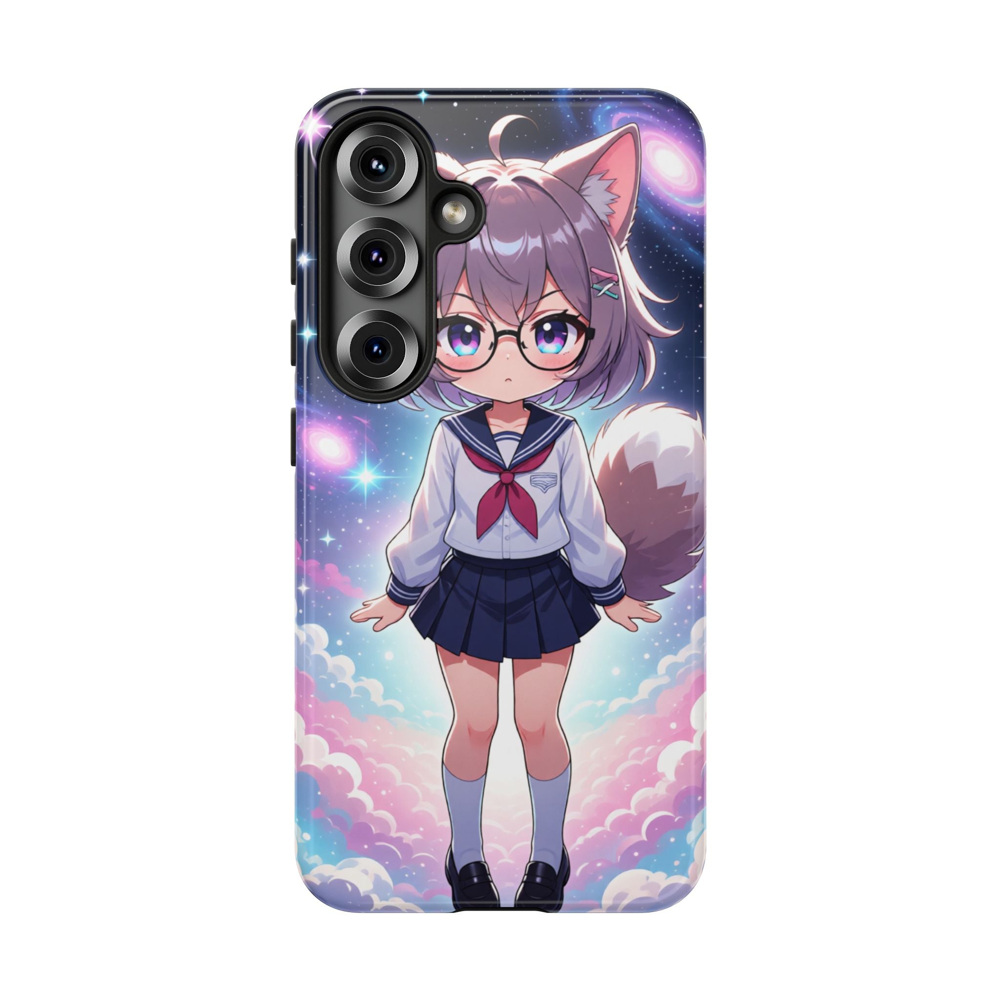 Anime Chibi Girl Phone Case – Kawaii Cosmic Cat‑Ear Character Glossy Hard Shell